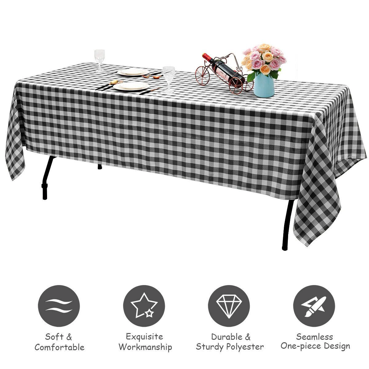 SlickBlue 10 Pieces Black Polyester Tablecloth, Machine Washable Table Cover