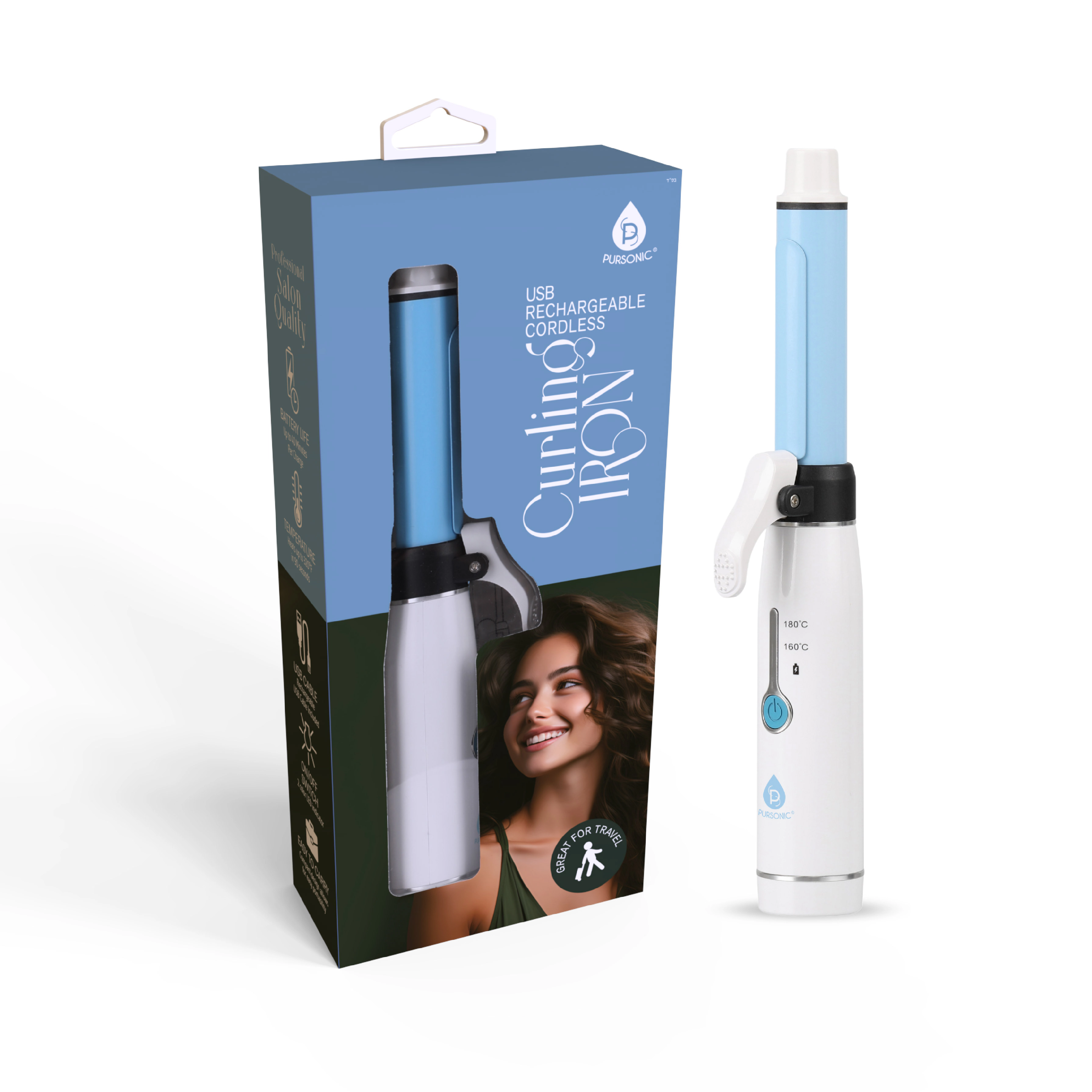 Pursonic Women's USB Rechargeable Cordless Curling Iron