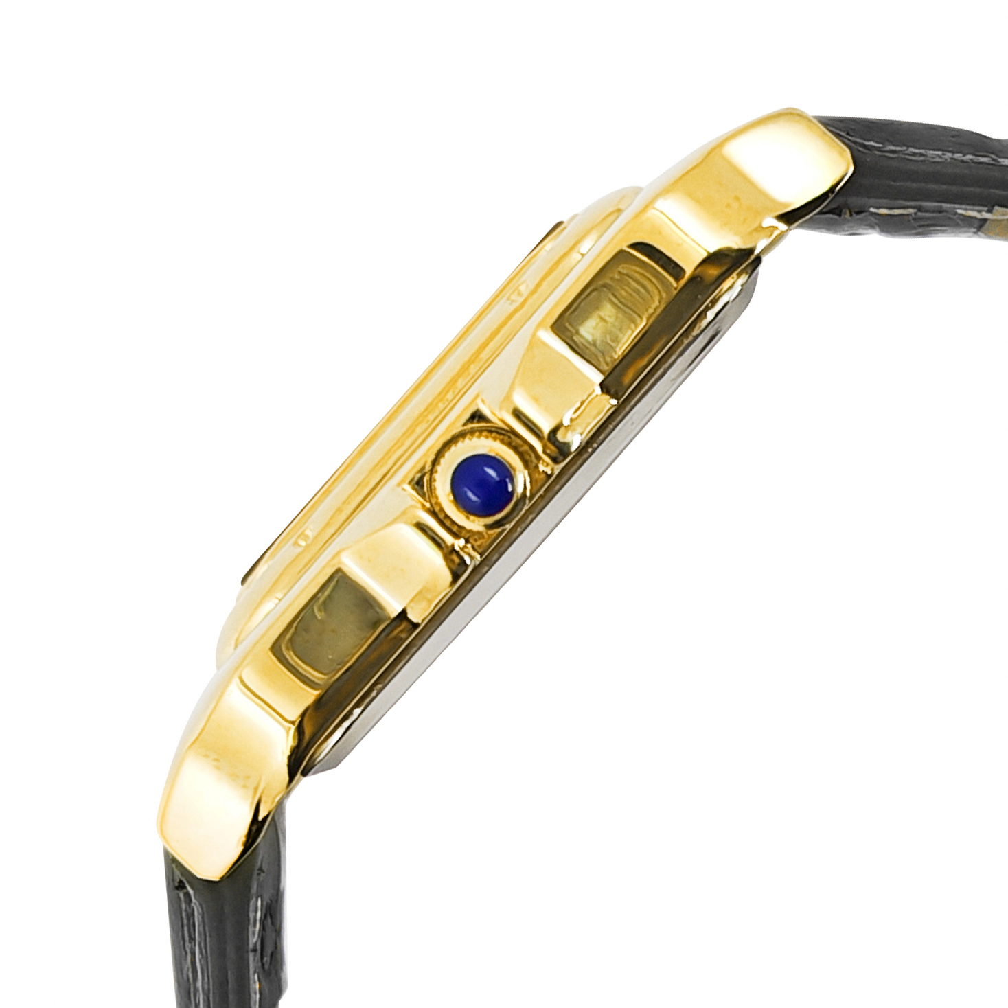 Peugeot Women's 14K Gold-Plated 32mm Tank Shape Black Leather Strap Watch