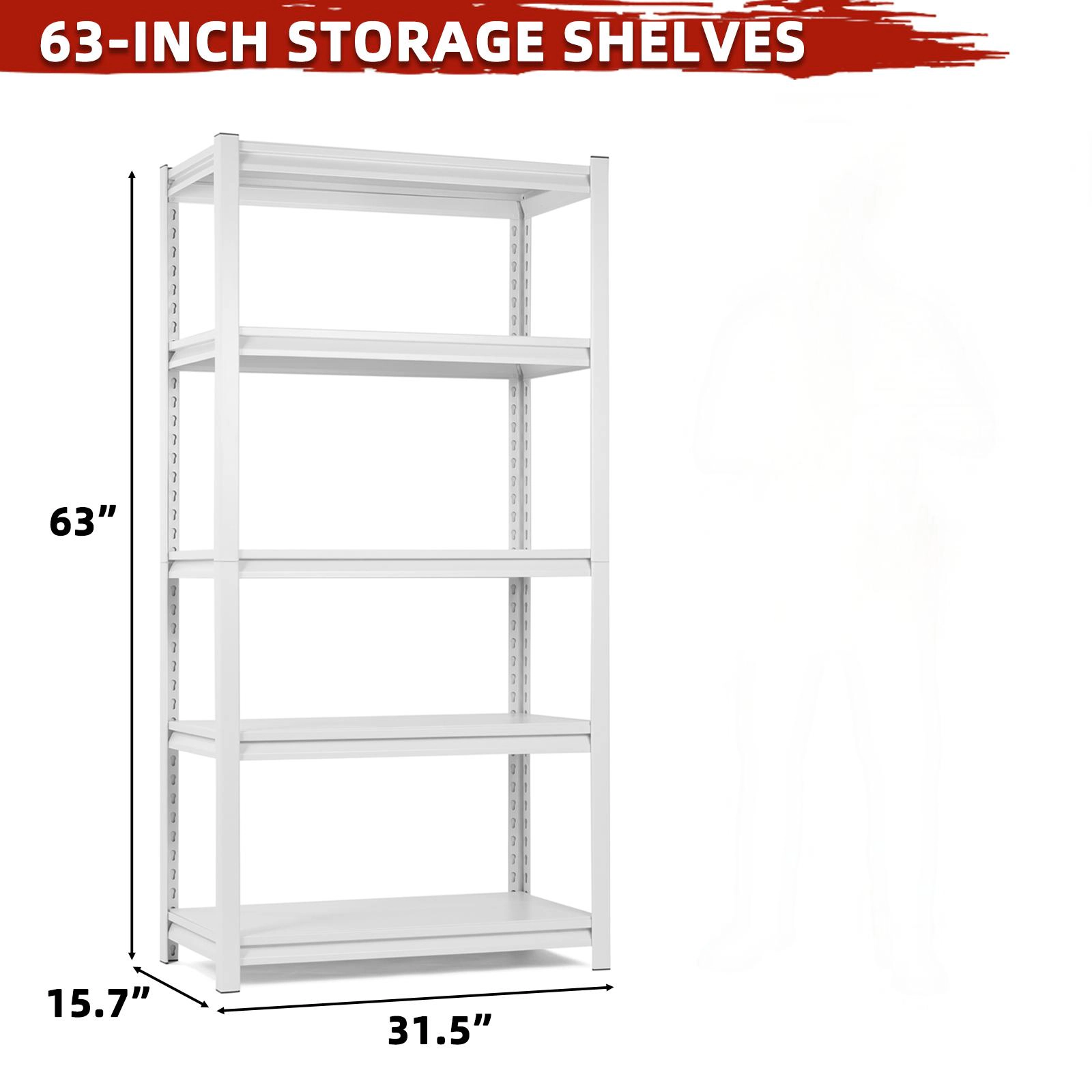 Flynama 5 Tier Heavy Duty White Metal Utility Shelving Unit Solid Ventilated Shelves 31.5 in W x 15.7 in D x 63 in H