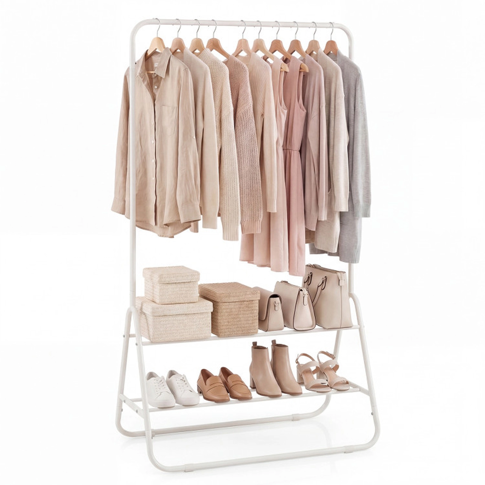 SUGIFT Freestanding 2 Storage Shelves Anti-Fall Metal Garment Rack 32-in x 18.5-in x 59-in 45-lb Capacity White