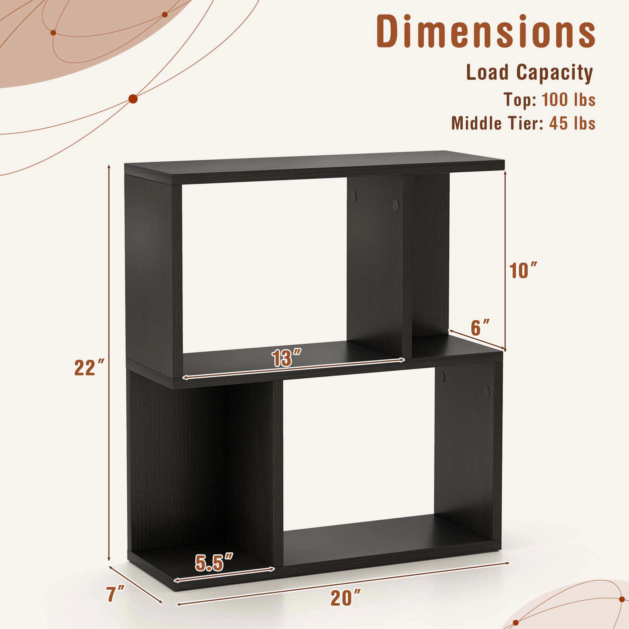 Costway 1/2 PCS 3-Tier Bookshelf Geometric Bookcase Side Table with Open Storage Display Shelf