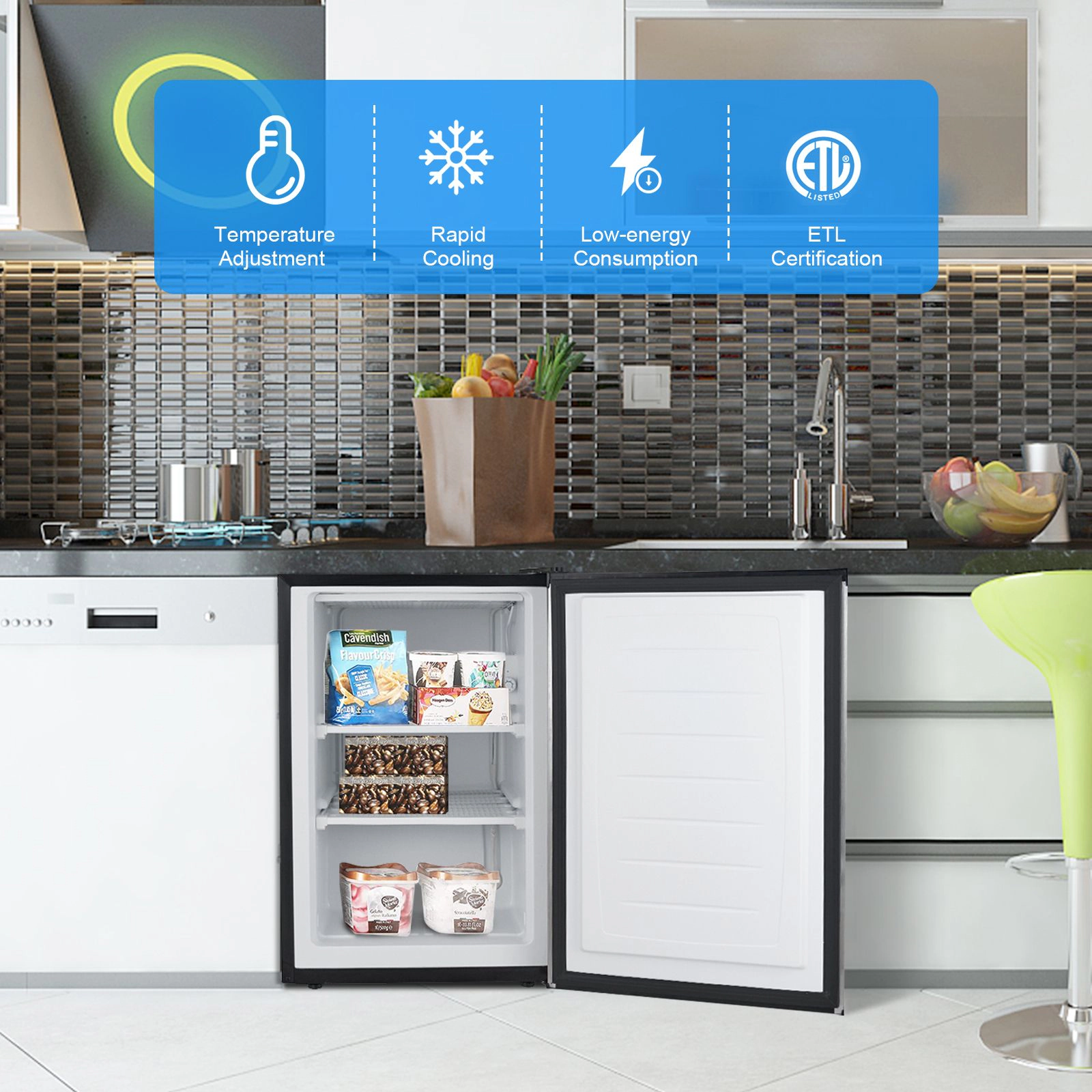 SlickBlue Compact Upright Freezer, 3.0 Cu Ft, 2 Chrome Shelves
