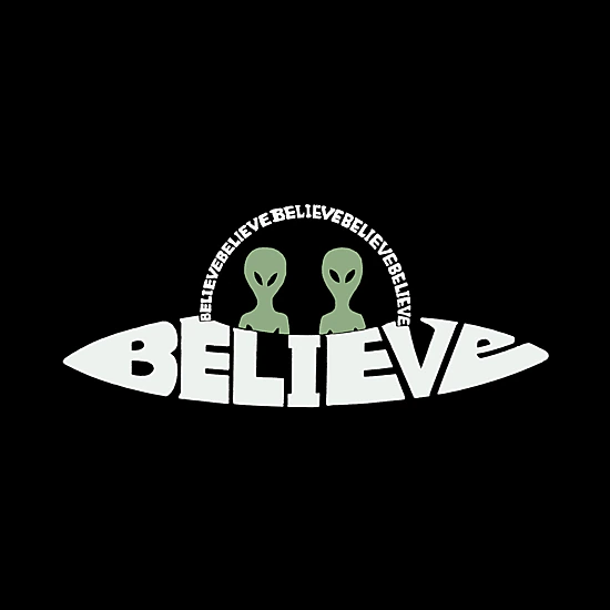 LA Pop Art Womens Word Art V-Neck T-Shirt - Believe UFO
