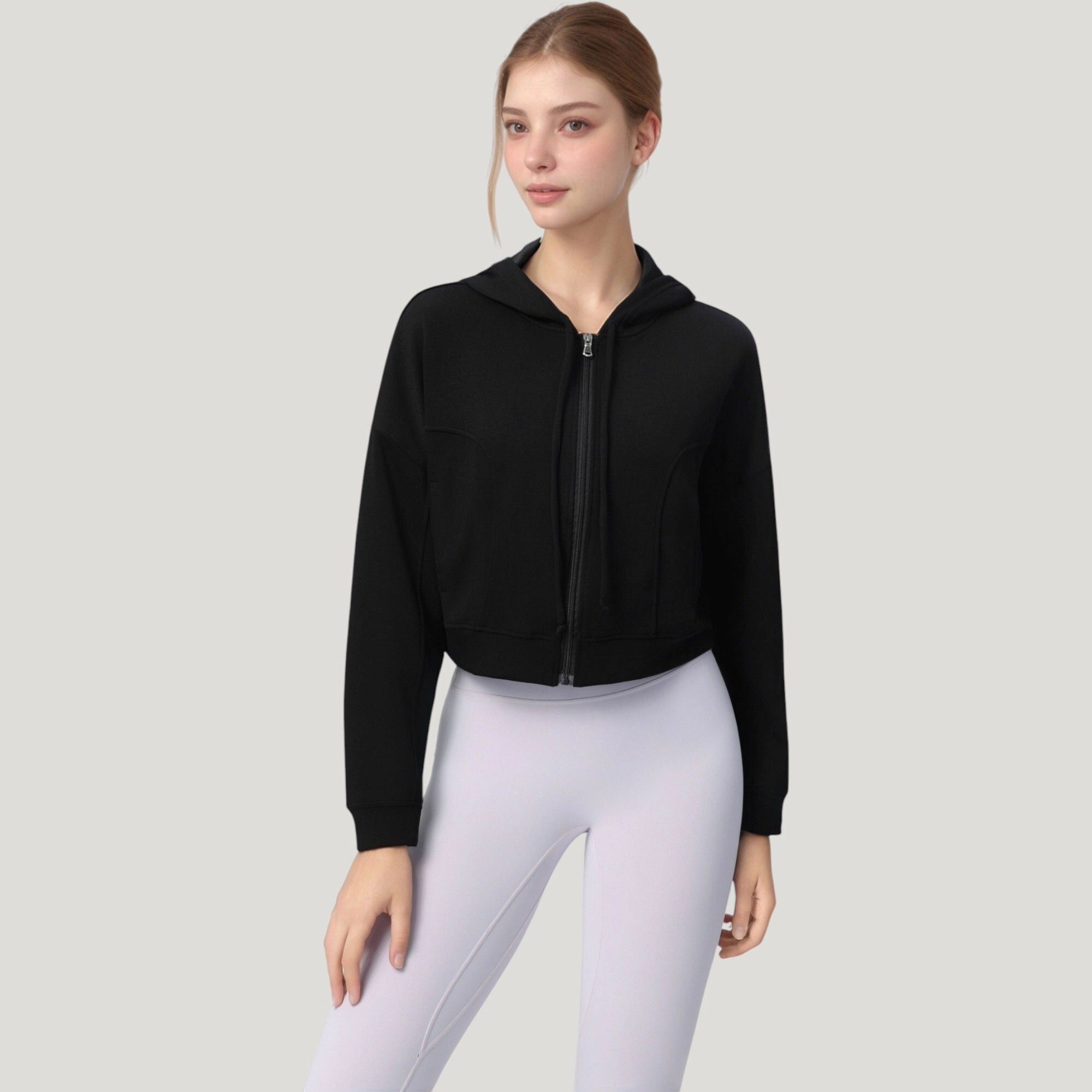 Anna-Kaci Women's Zip Front Cropped Hood Designie with Long Sleeves and Drawstring Design