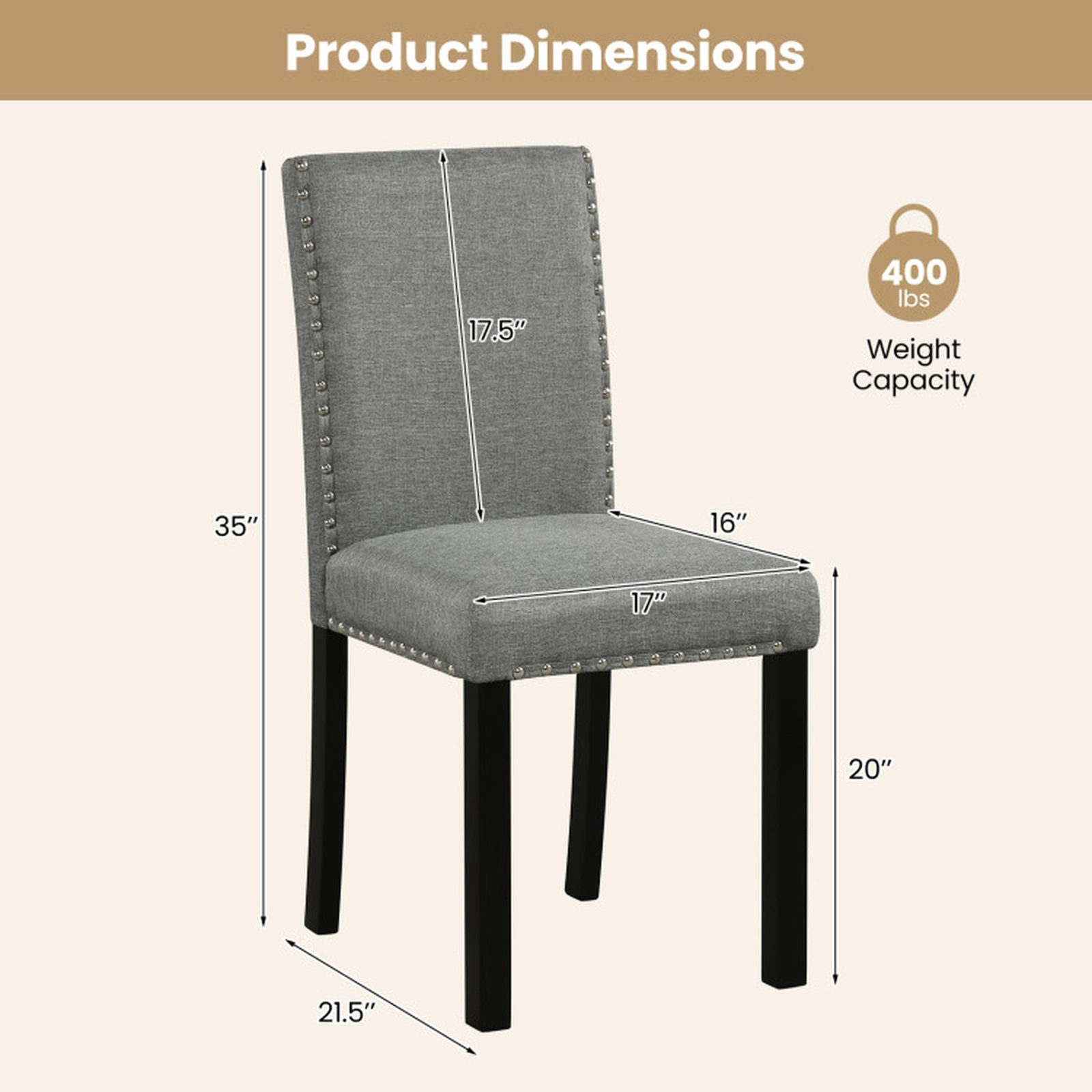SUGIFT Gray Upholstered Nailhead Trim Bent Wood Legs Set of 4 Dining Chairs
