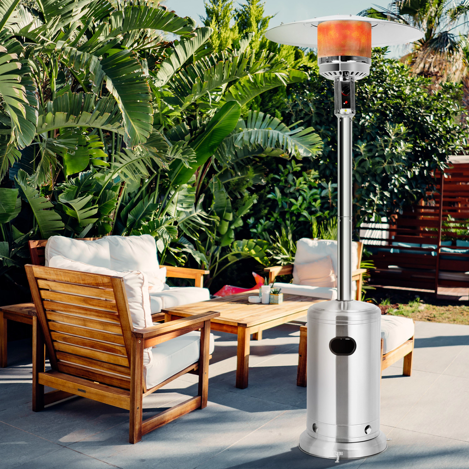 LJG 50000 BTU Stainless Steel Propane Patio Heater with Trip Over Protection