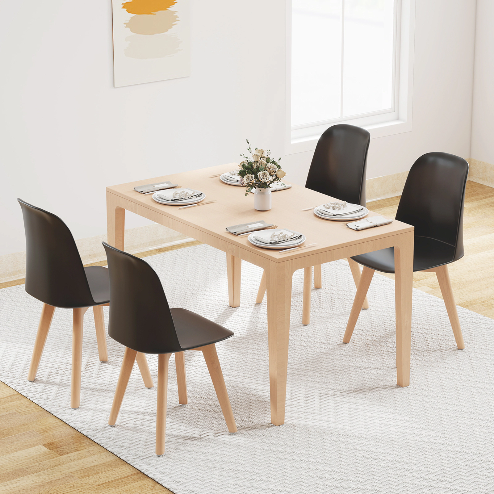 SUGIFT Modern Solid Beech Wood Legs and Tilt Backrest 330-lb Set of 2 Dining Chairs