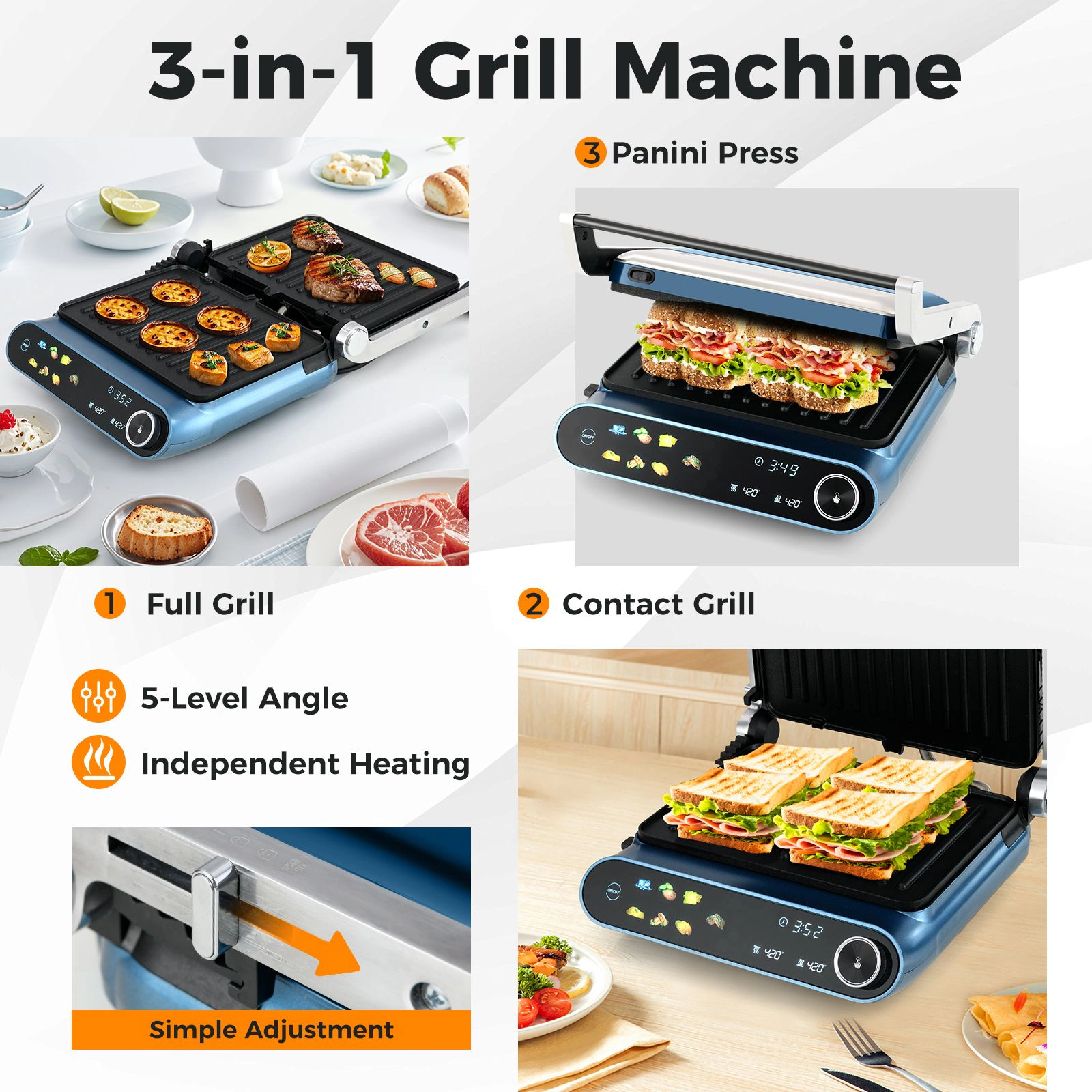 SlickBlue 1200W Electric Panini Press Grill with 7 Modes