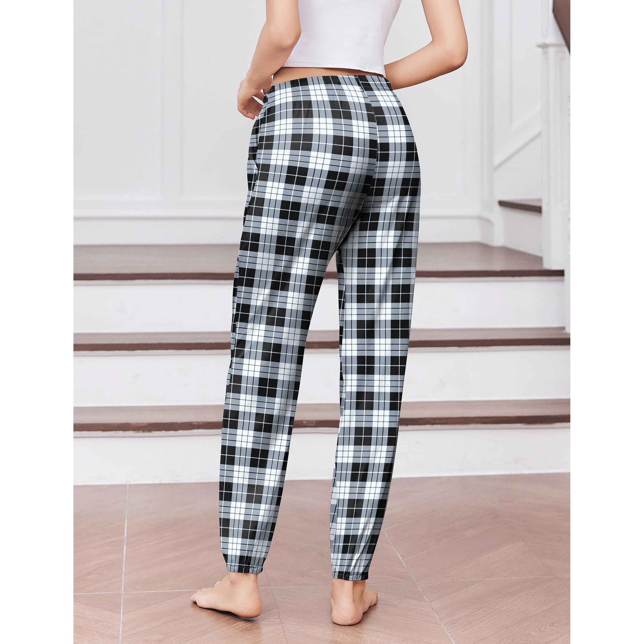 Ekouaer Women's Buffalo Plaid Pajama Pants Drawstring Lounge Joggers