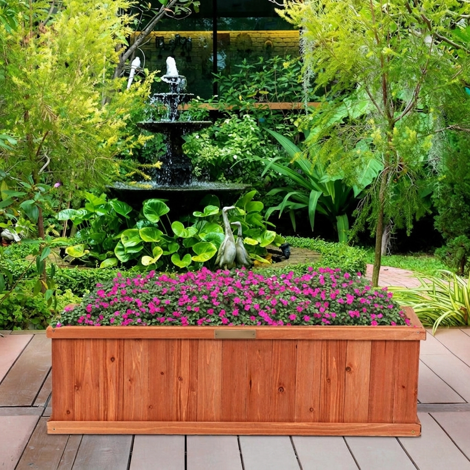 SUGIFT Brown Wooden Decorative Planter Box with 2 Drainage Holes 40-in W 12-in D 12-in H 22-lb Box Capacity