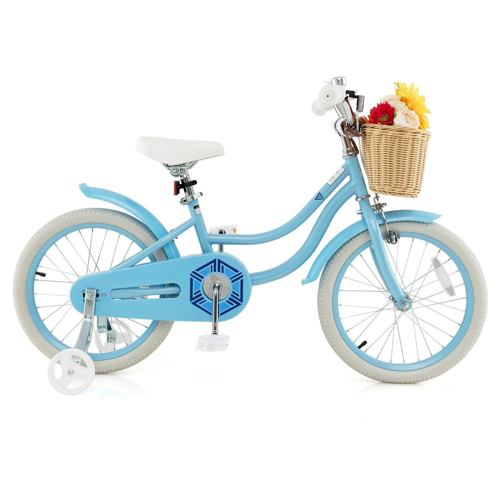 SUGIFT 18-Inch Kids Bicycle with Training Wheels and Hand Brake 121-132-lb Capacity Ages 4-8 Adjustable Saddle Blue