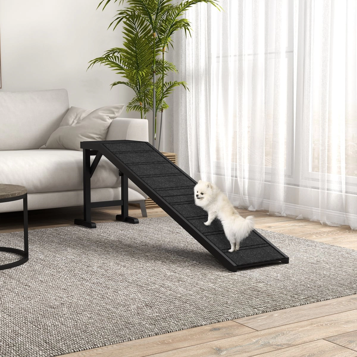 212 Main Paw Hut Dog Ramp with Non-Slip Carpet & Top Platform, 74 x 16 x 25 in. - Black