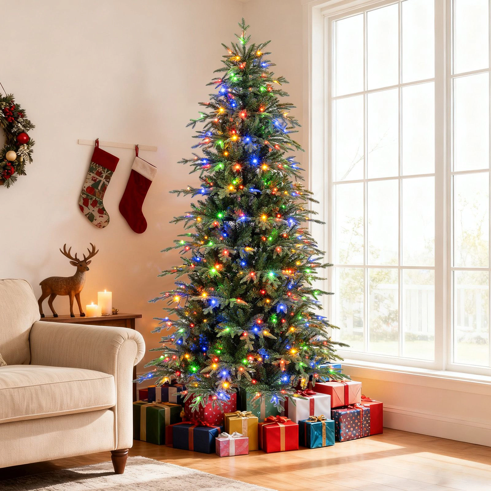 SlickBlue Green Artificial Christmas Tree with Dual-Layer Branches