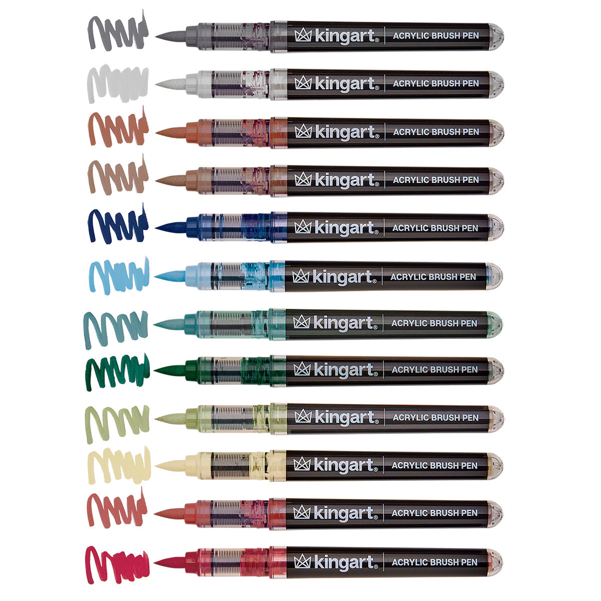 KINGART PRO Acrylic Brush Pens - 12 Earth Tone Colors