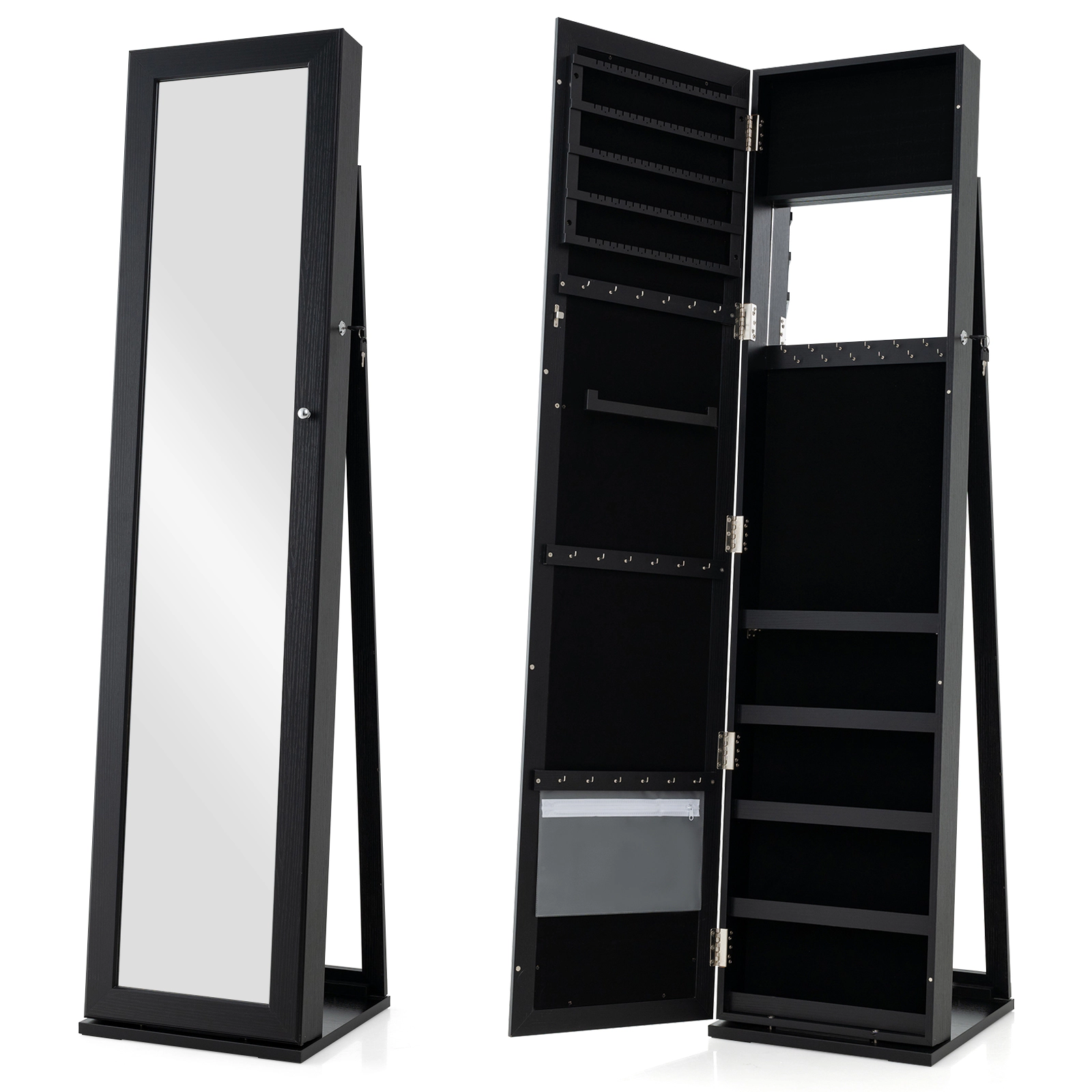Hivvago Standing Lockable Jewelry Storage Organizer with Full-Length Mirror