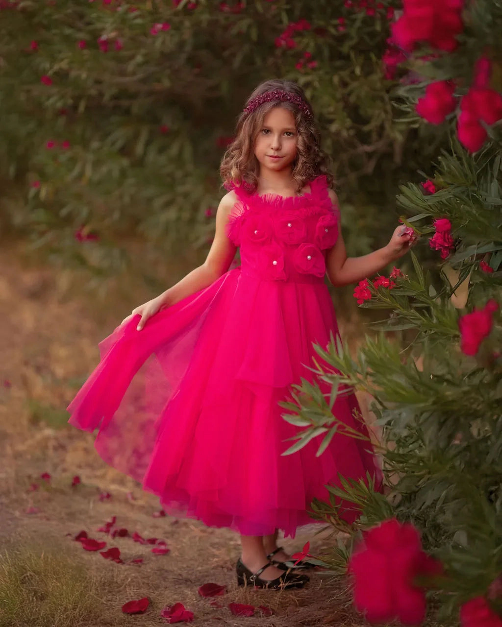 Faeella Girls Rosy Enchantment Hot Pink Tulle Birthday Dress