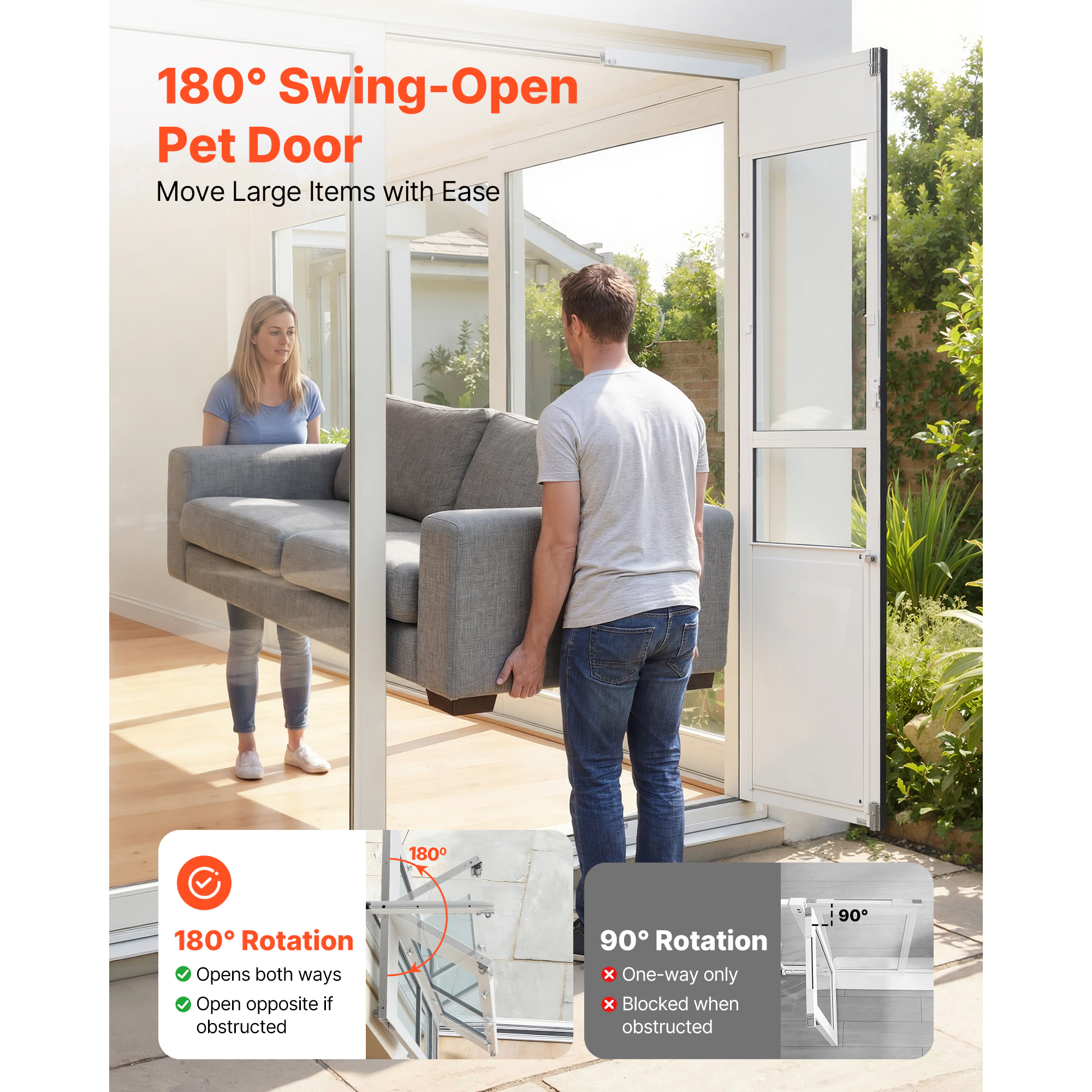 HONGGE Dog Door for Sliding Glass Door 75 7/8" to 80 11/16" Adjustable Height Aluminum Alloy Frame with Flap Lock