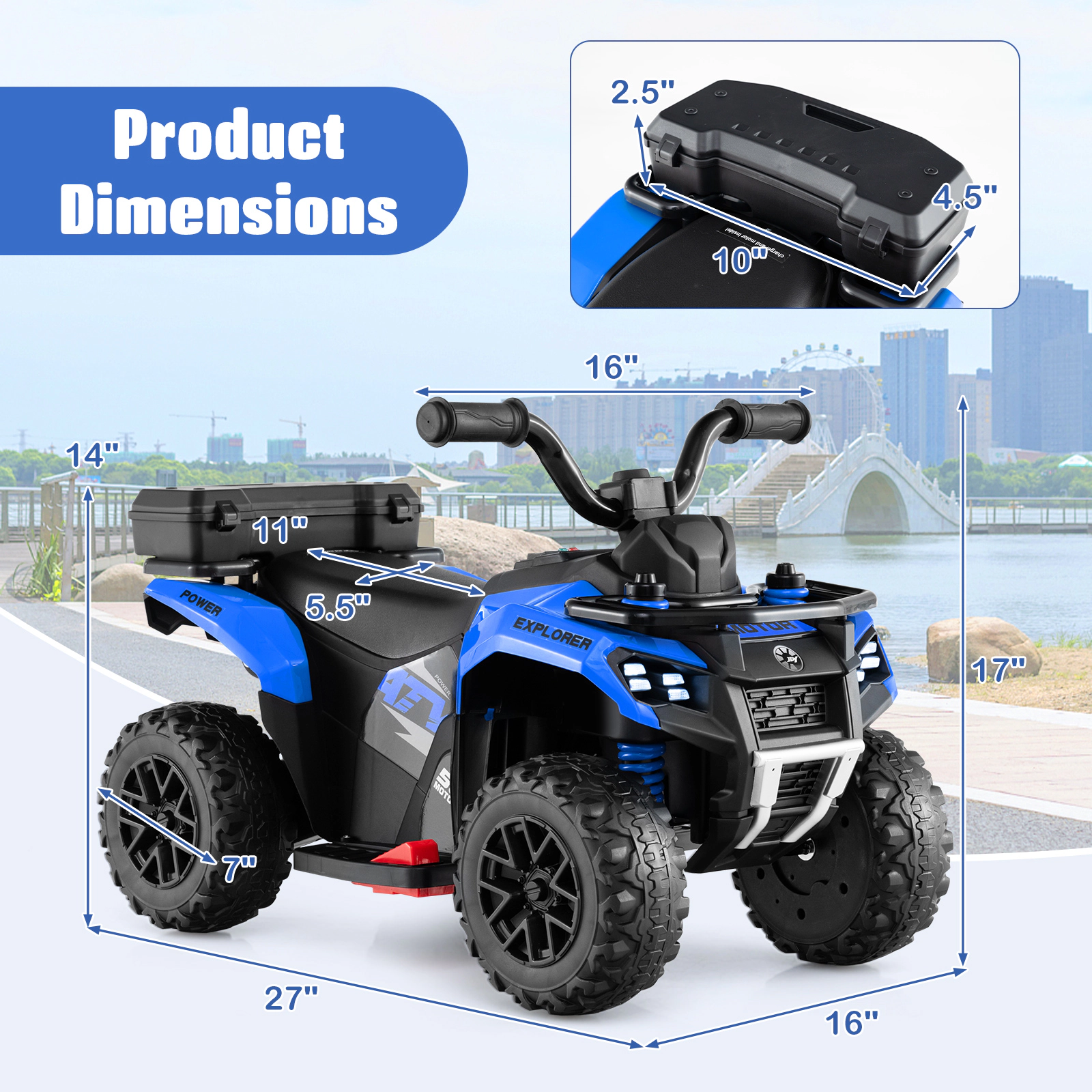 Costway 6V Toddler Ride On Electric Car ATV with Lights & Music USB Port Storage Box Toy