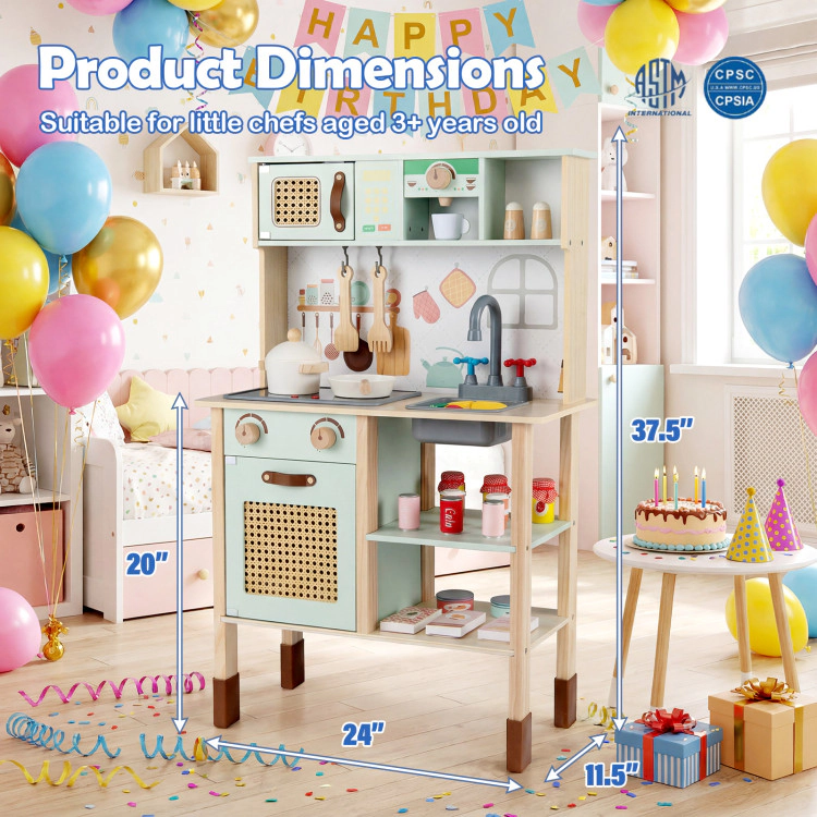 Hivvago Wooden Play Kitchen for Kids with Lights and Sounds Retro Style With Accessories