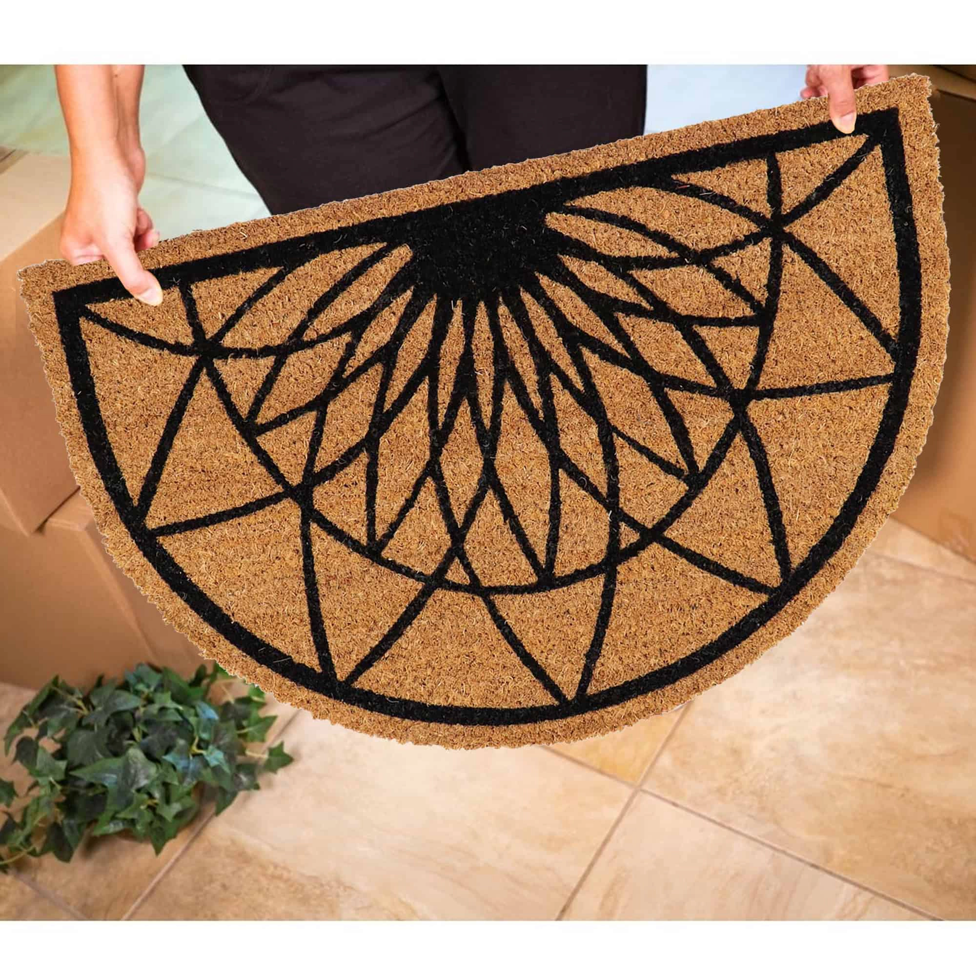 Evideco French Home Goods Natural and Black Diamond Rosace Coir Doormat 24 x 16 Inches