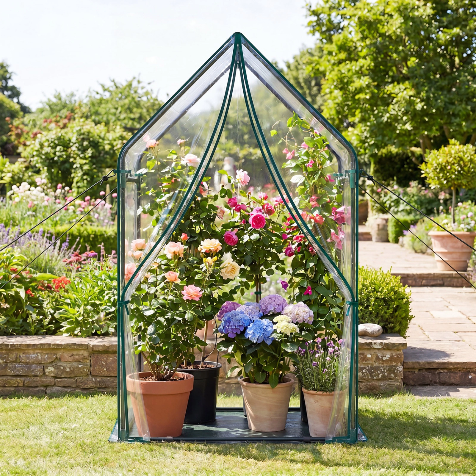 SUGIFT Clear 36-in x 36-in Mini Greenhouse with Metal Frame Waterproof Bottom Mat and Ground Stakes