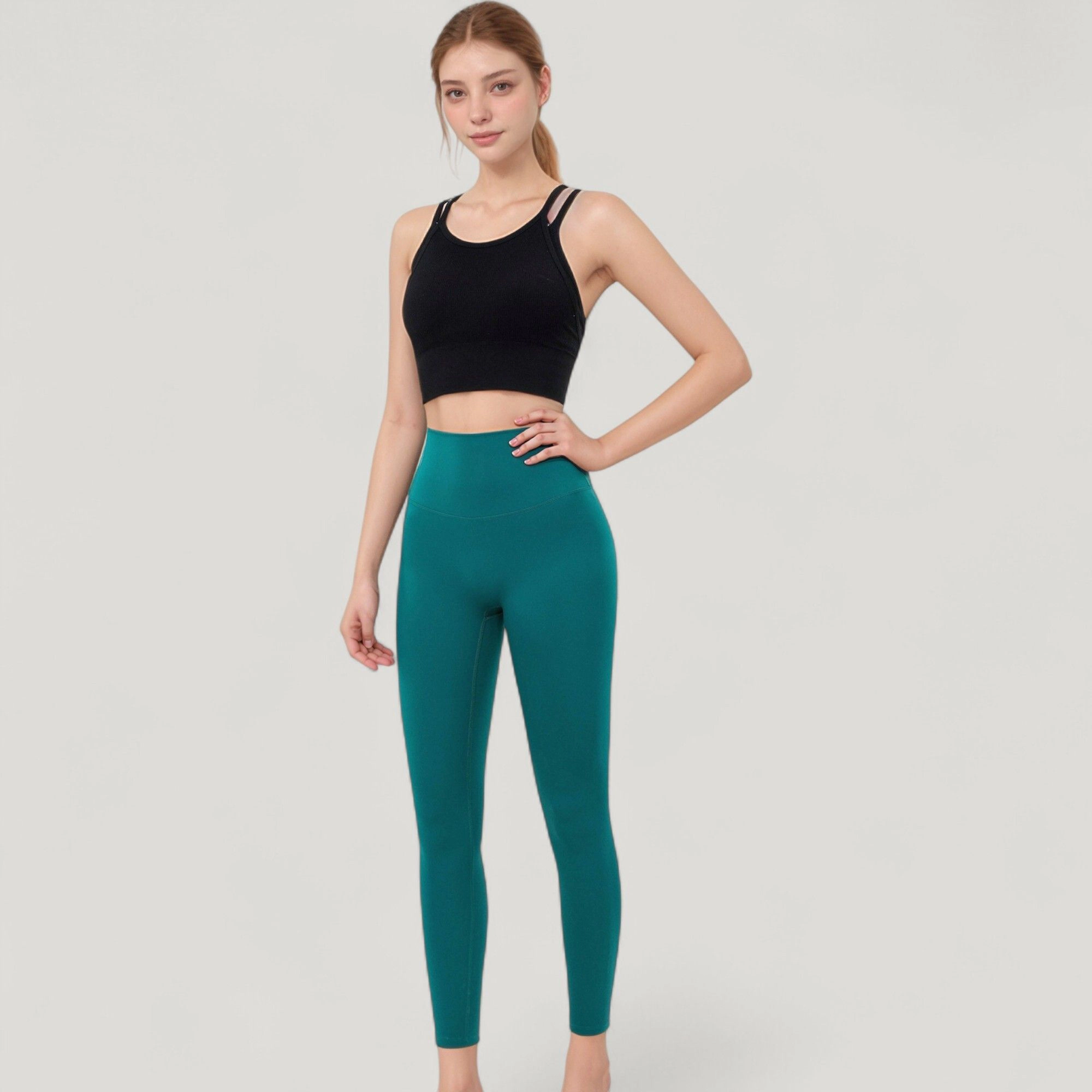 Anna-Kaci Women's Double Strap Crew Neck Ribbed Crop Top with Fitted Hem
