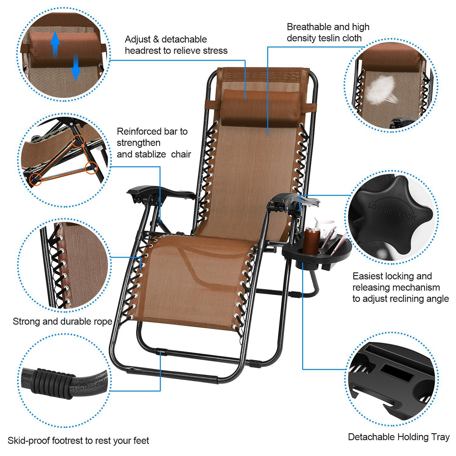 GBruno 2-Pack Zero Gravity Lounge Chair With Side Tray