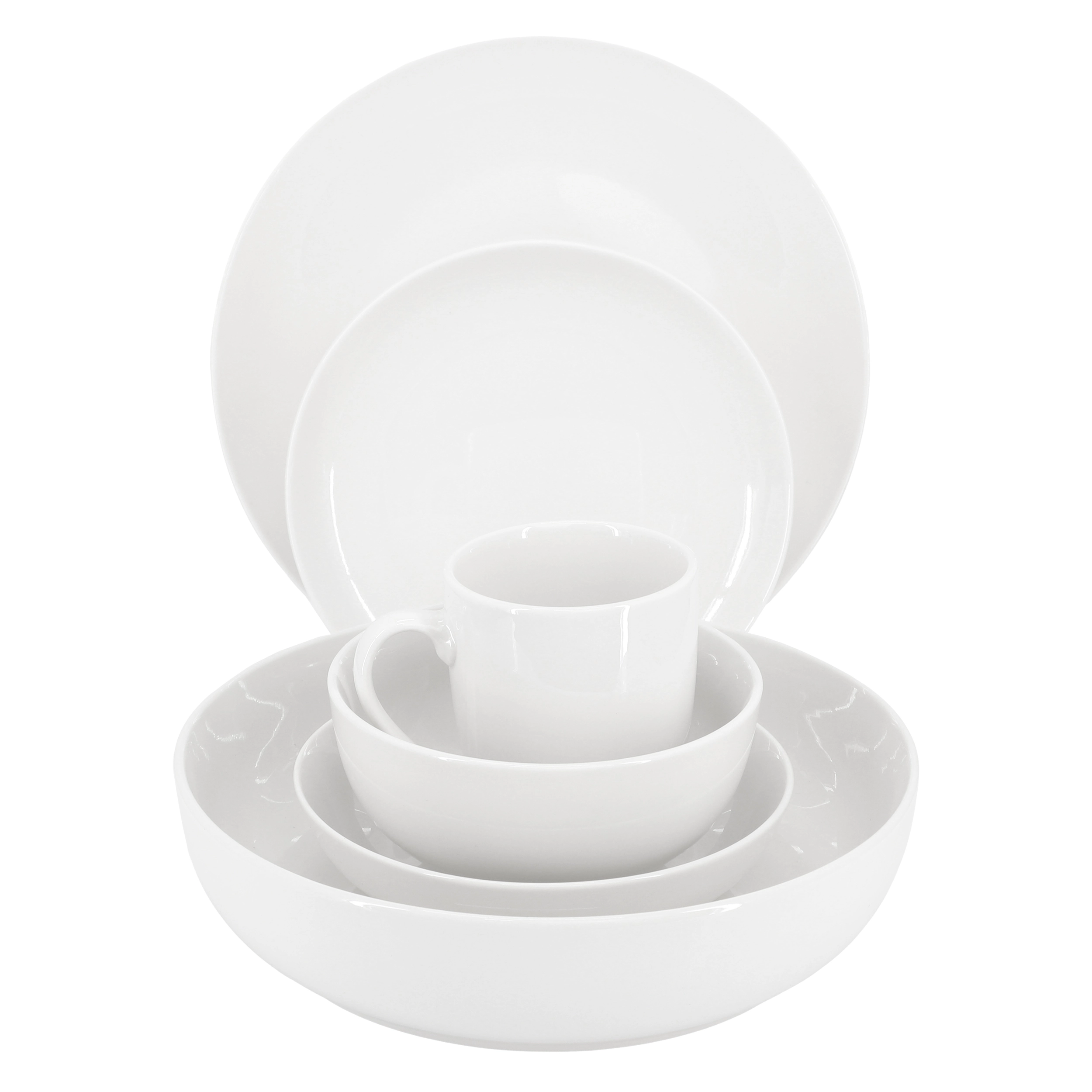 Elama Iris 32 Piece Porcelain Dinnerware Set with 2 Large Serving Bowls in White