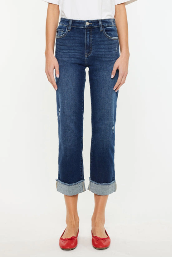 KanCan Women's Essentials High Rise Cropped Straight Leg Jeans Irma