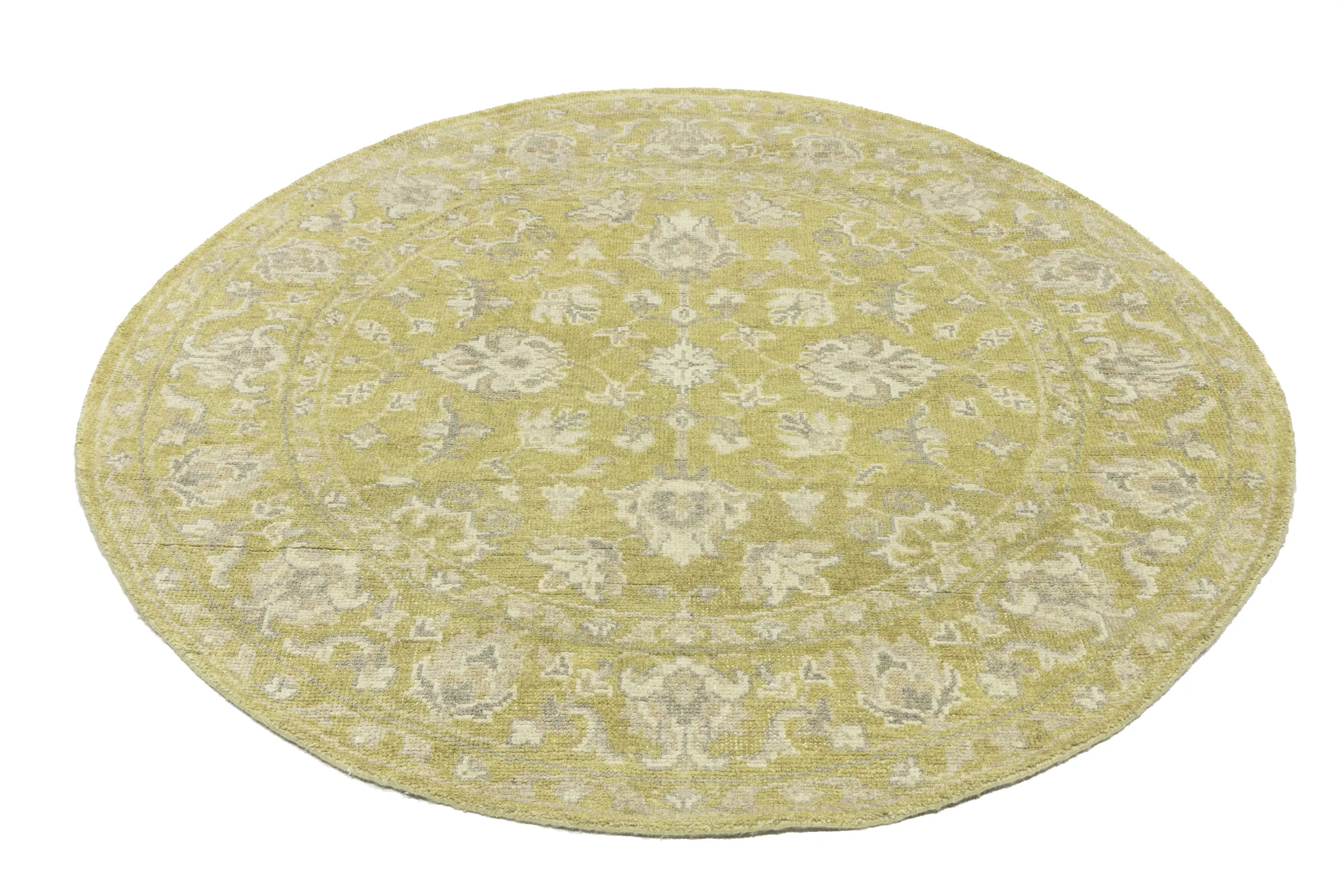 Magic Rugs Muted Golden Yellow Floral 6X6 Transitional Oriental Round Rug