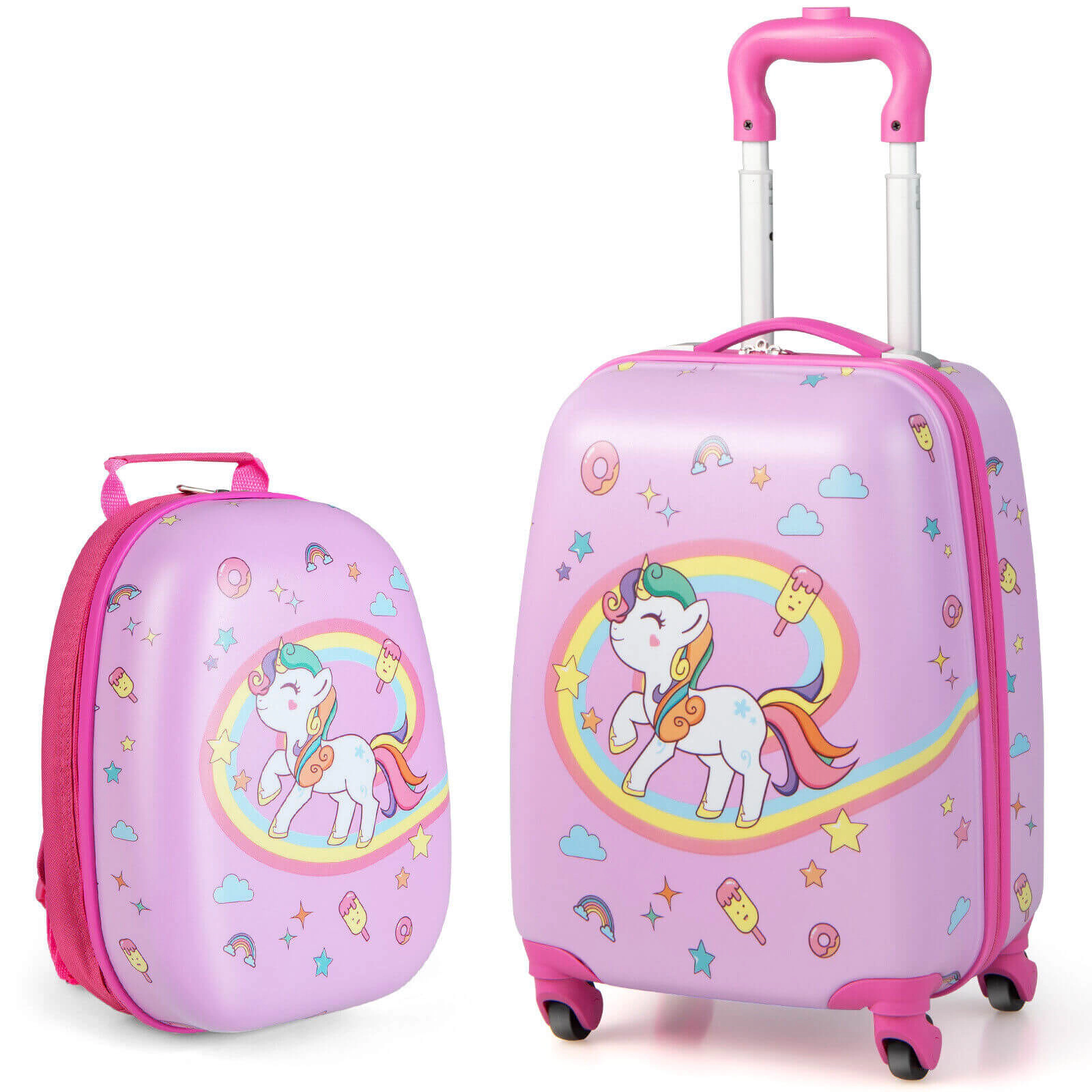 SUGIFT Kids Carry-on Hardside Luggage with 12.5-in Suitcase and 13-in Backpack Pink