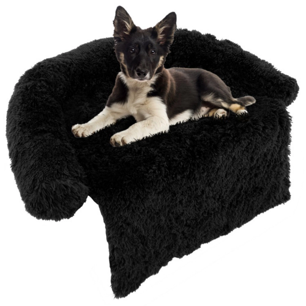 SUGIFT Plush Calming Dog Couch Bed with Removable Bolster Pet Bed 66-lb Capacity 44 x 40 x 7 in Black