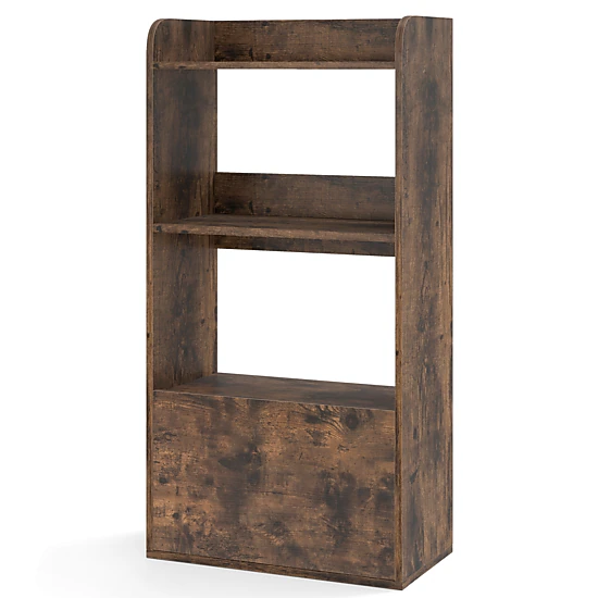 SUGIFT Rustic Brown Freestanding Bookshelf with 3-Tier Open Shelf and Pull-Out Drawer