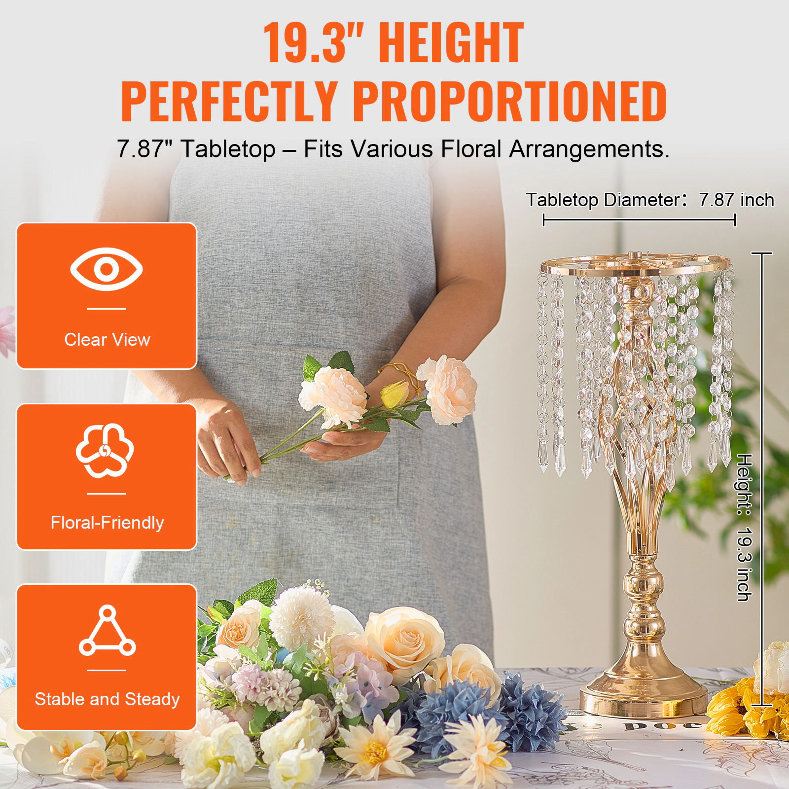 HONGGE Crystal Wedding Flower Stand Wedding Vase Flower for Wedding Party Decor