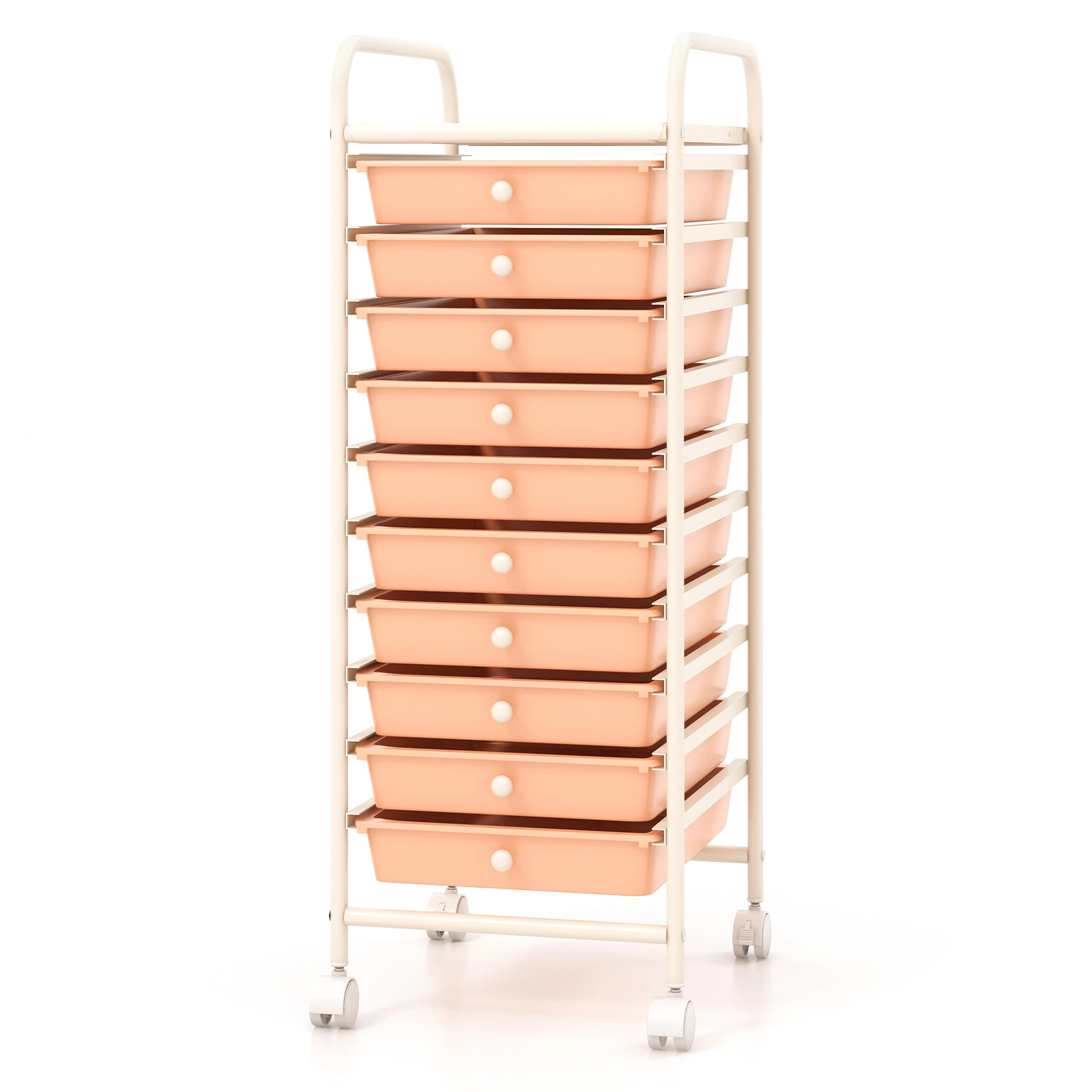 SUGIFT Cherry 34-in 10-Drawer Rolling Storage Cart Household Organizer for Batteries and First Aid