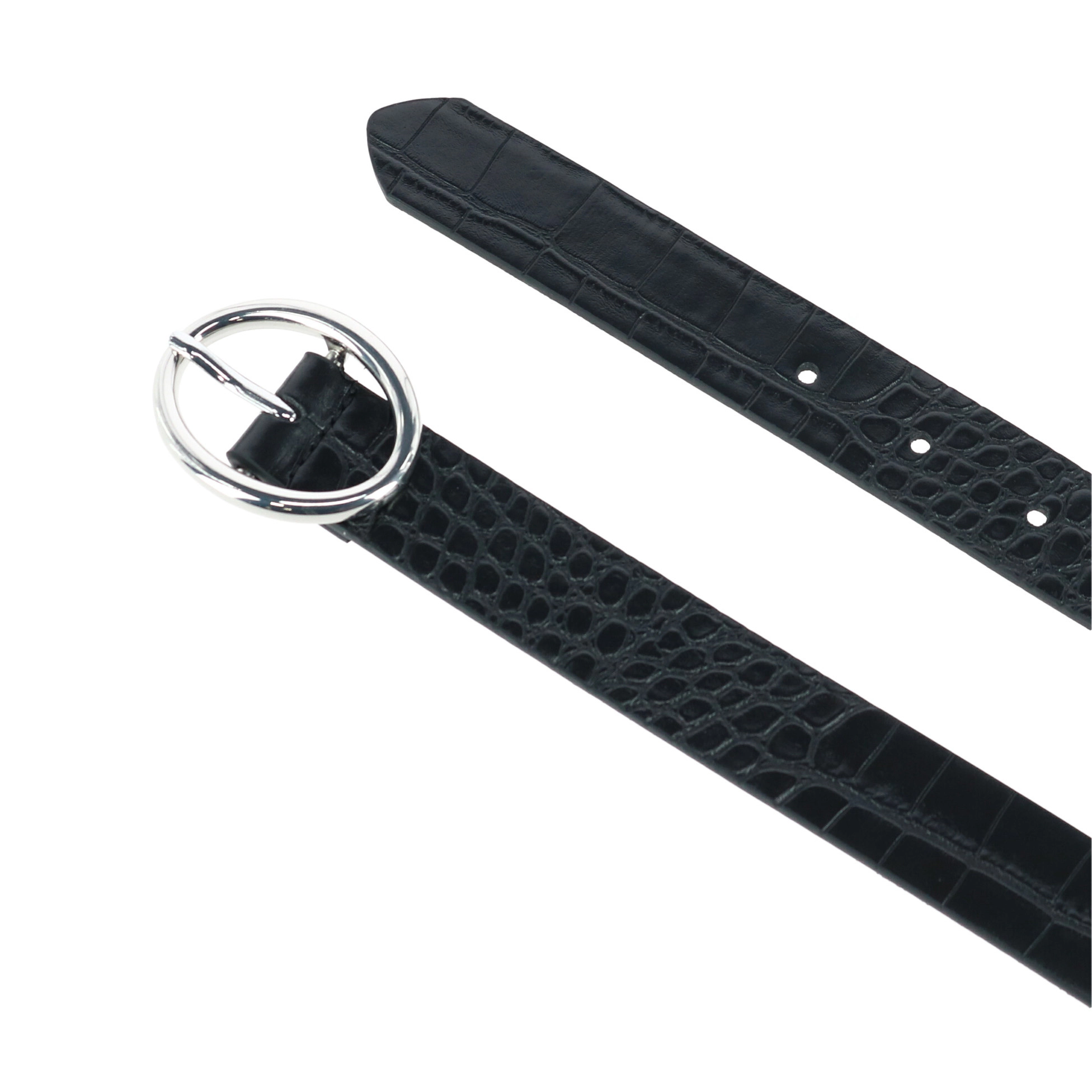 CTM Women's Croc Print Center Bar Buckle Belt