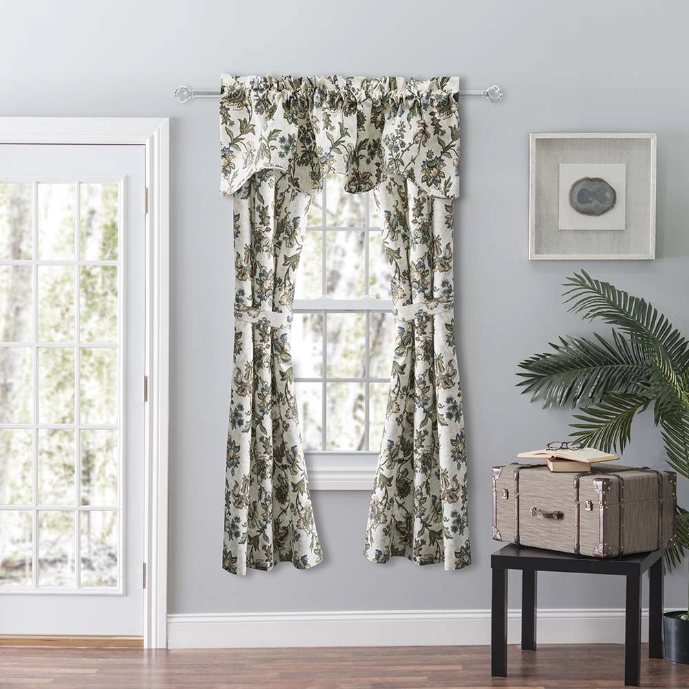 Ellis Curtain Madison Floral Design Printed Natural Ground 3" Rod Pocket Lined Scallop Valance 58" x 15" Blue