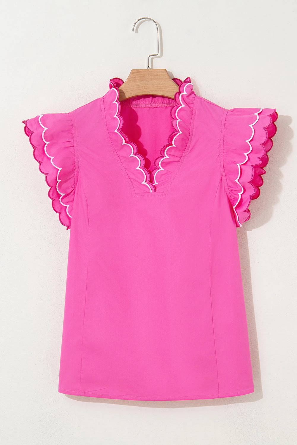 Threaded Pear Women's Jazmine Scallop Short Sleeve V Neck Blouse
