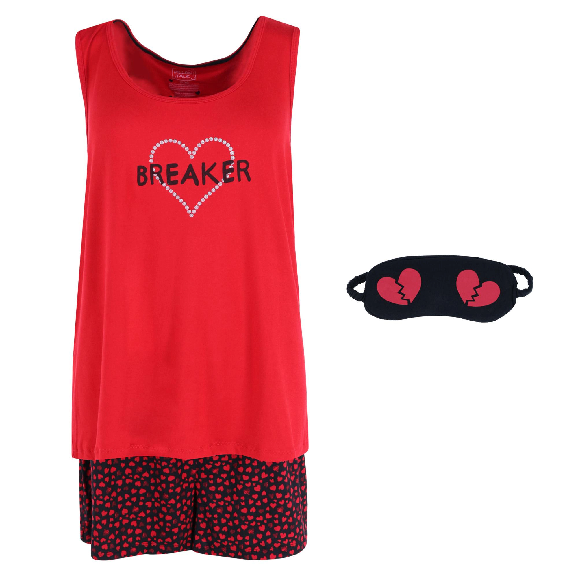 Pillow Talk Women's Plus Size Heart Breaker Tank and Short Set with Eye Mask