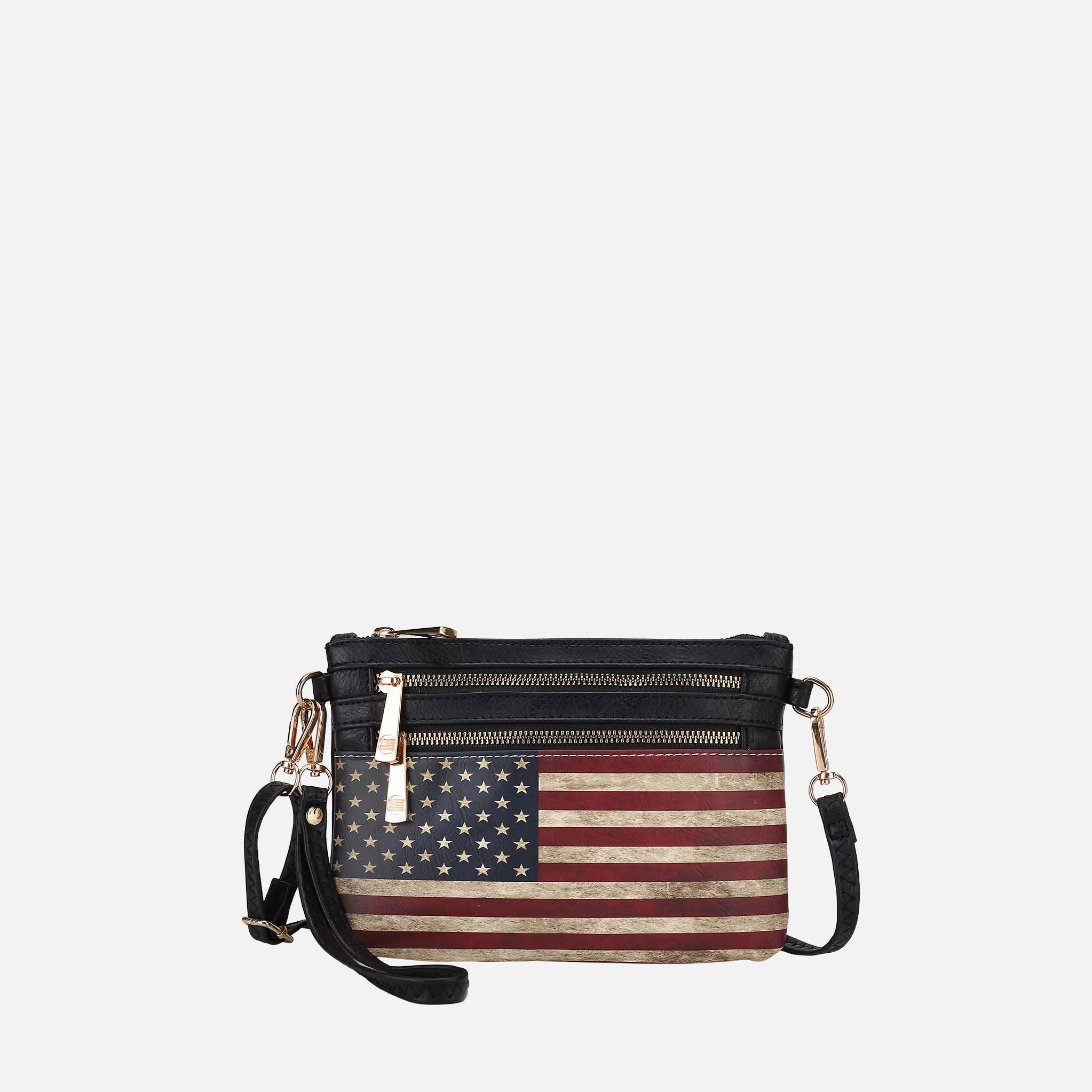 Mia K Collection Alisson Crossbody Bag - Vegan Leather Patriotic Print, Adjustable Strap