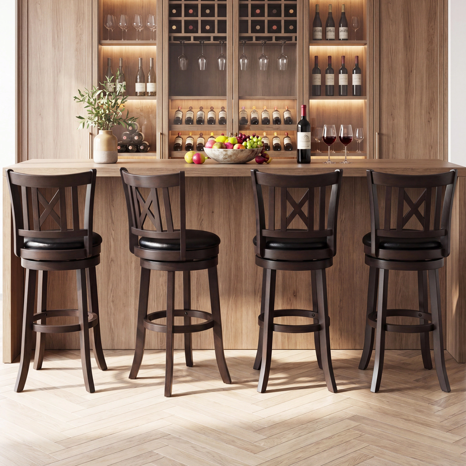 LJG Set of Bar Stools Swivel Bar Chairs with Hollowed Backrest and Footrest