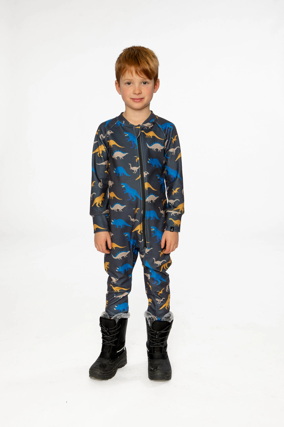 Deux par Boys One Piece Dinosaur Print Asymmetric Zip Thermal Underwear