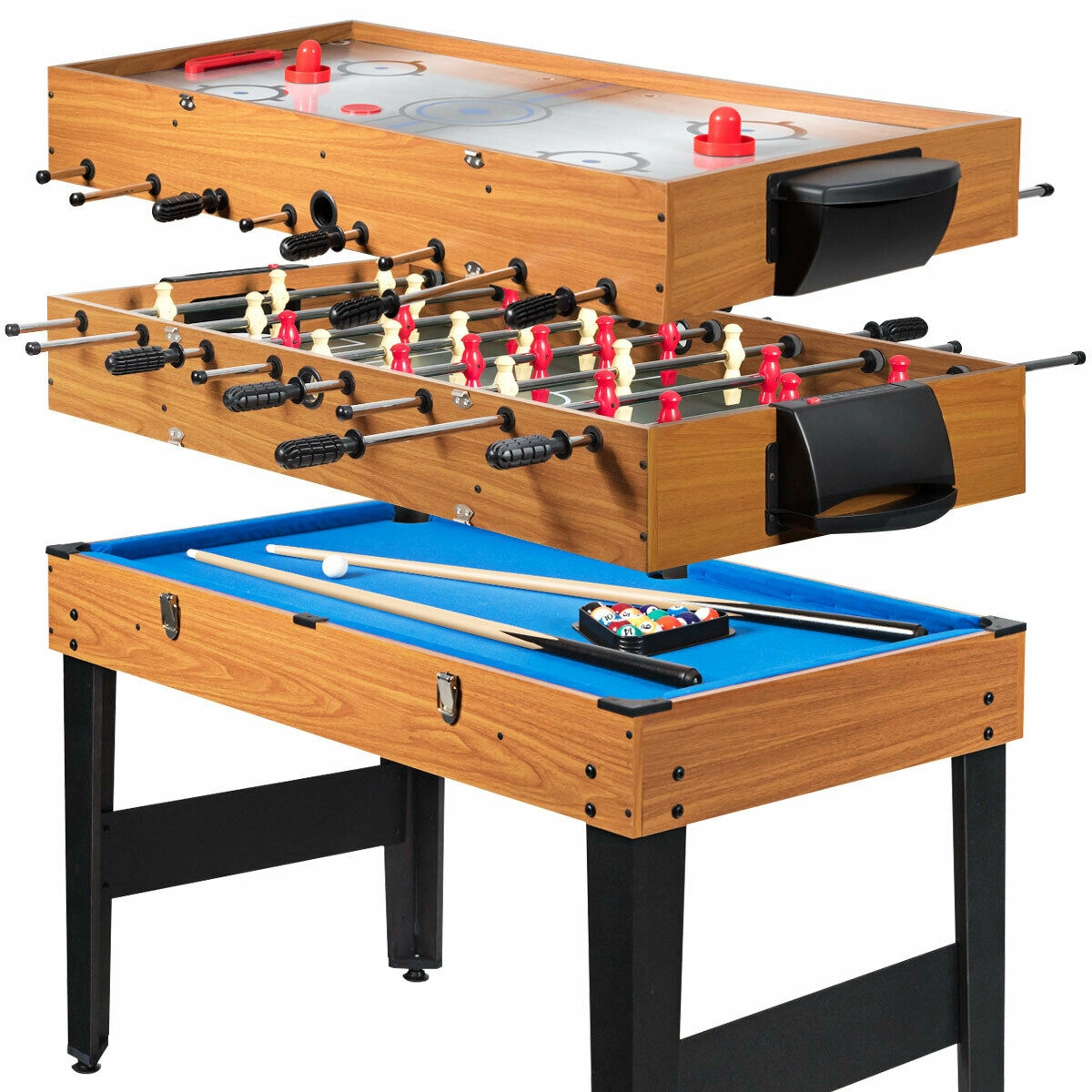 SUGIFT Natural 3-in-1 Combo Game Table with Foosball Pool and Air Hockey 48-in W 23-in D 32.5-in H