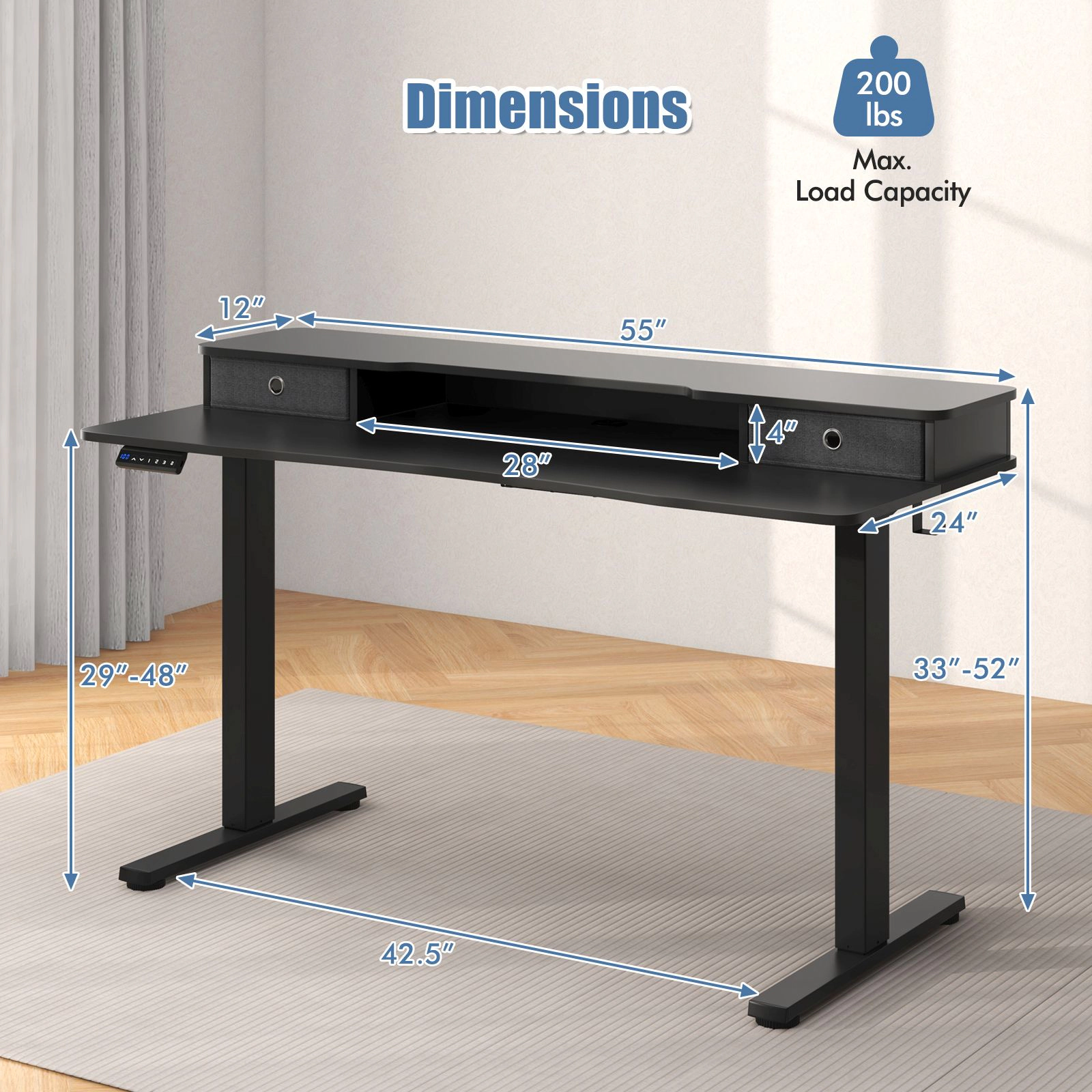 SlickBlue Electric Sit Stand Desk with Dual Drawer Storage