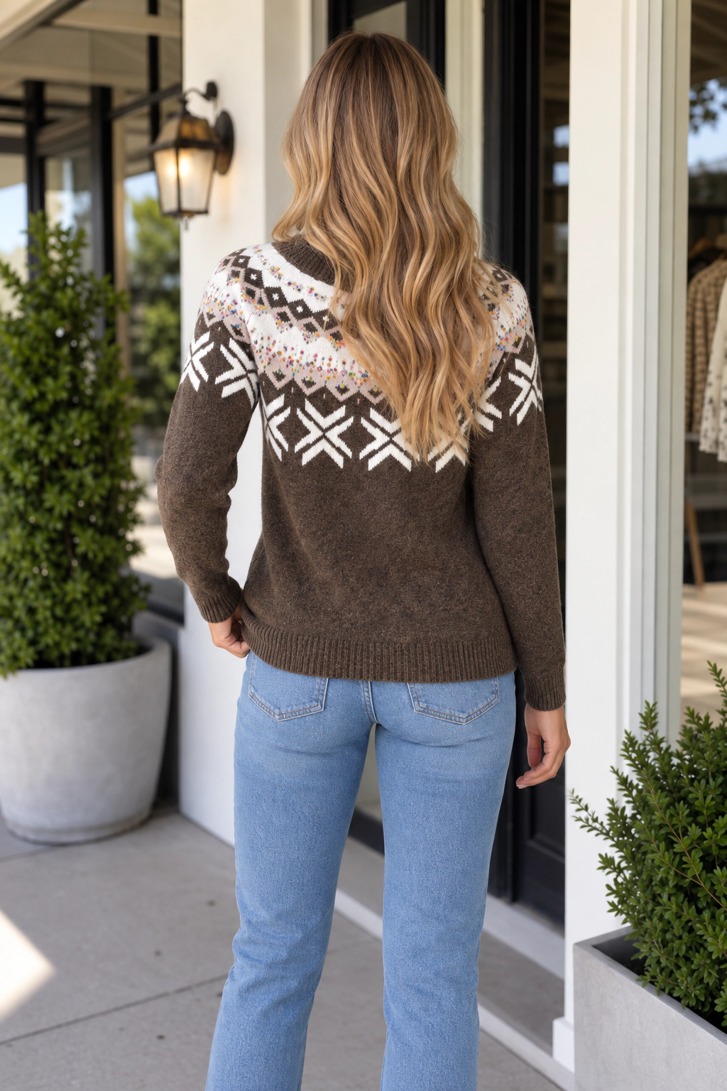 Threaded Pear Women's Malia Pattern Knit Shift Sweater