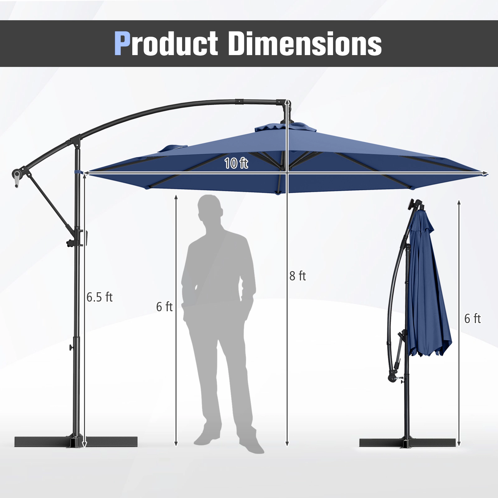 SUGIFT 10 ft Offset Hanging Umbrella with Infinite Tilt and 360 Degree Rotation