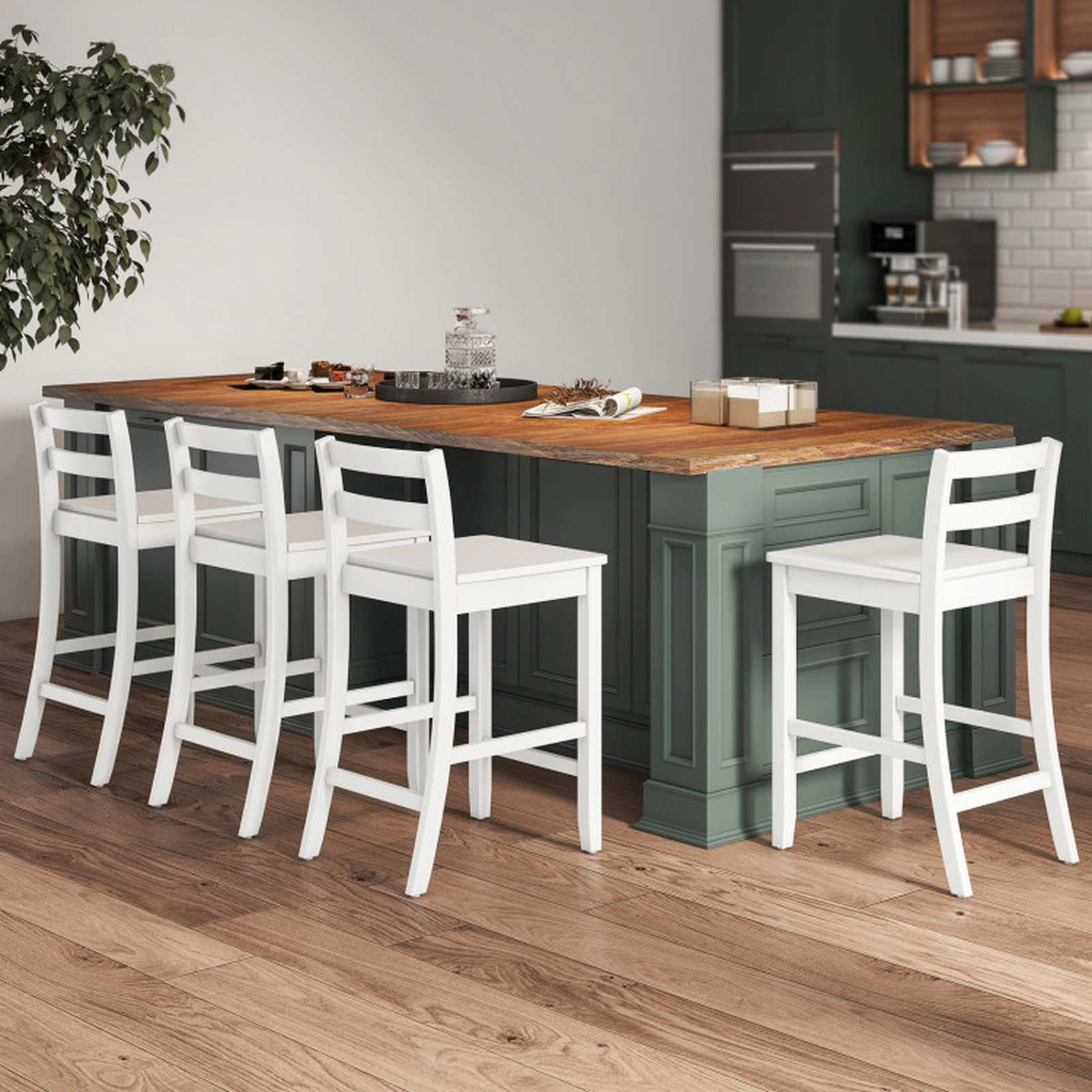 SUGIFT Set of 2 White 24-in Counter-Height Wood Bar Stools, 400-lb Capacity