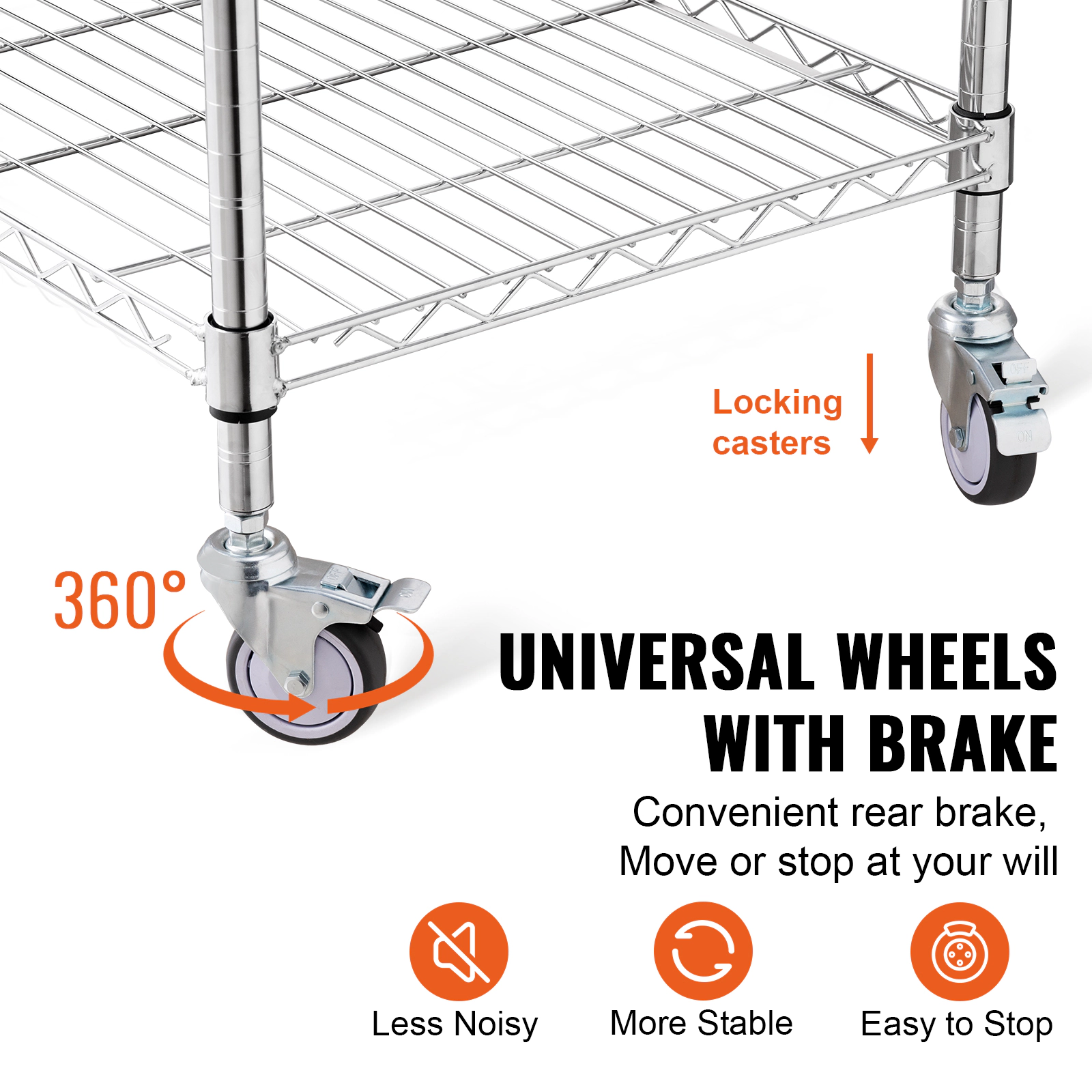 HONGGE 3-Tier Stainless Steel Kitchen Utility Cart, 470 lbs Capacity, Adjustable Wire Trolley with Basket