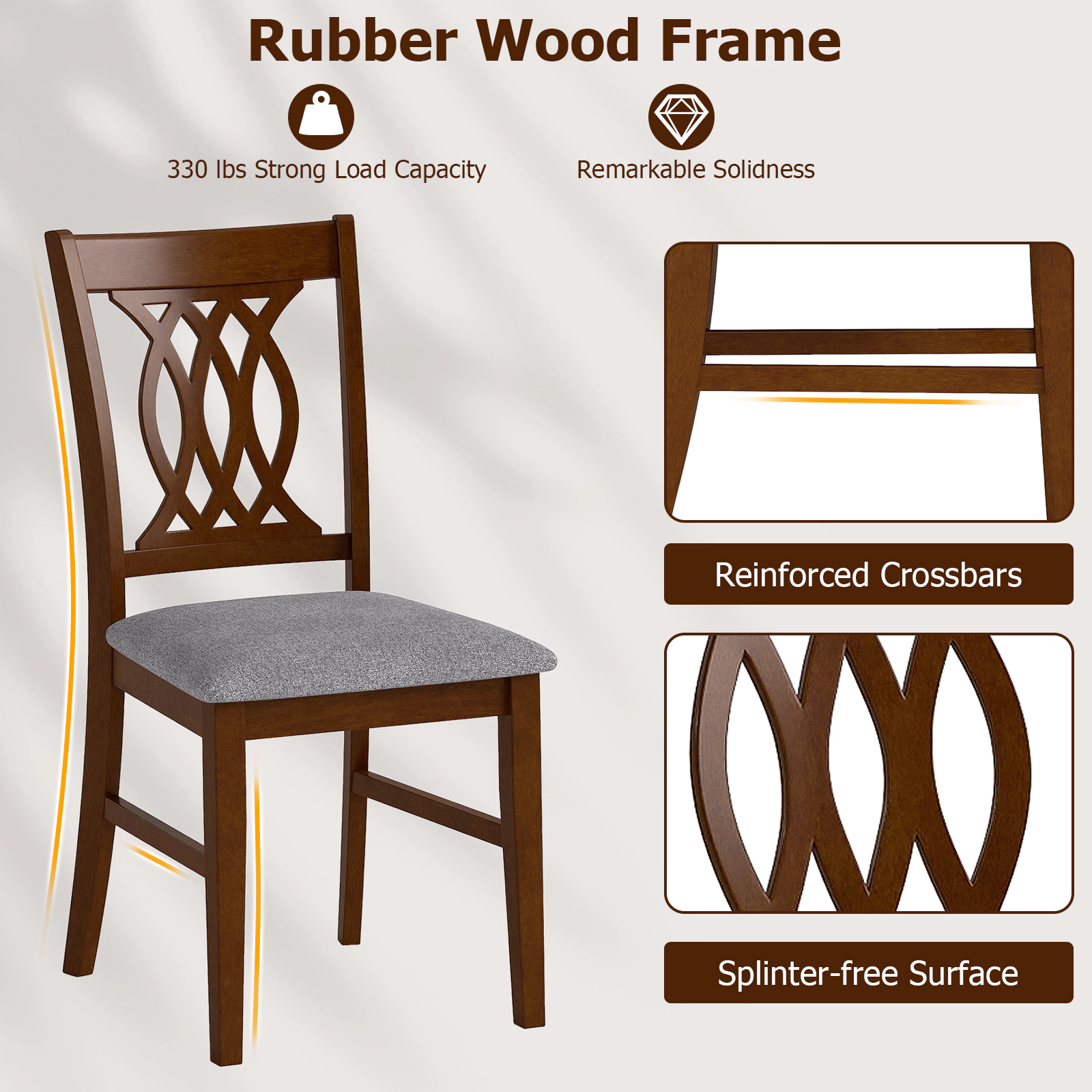 SUGIFT Set of 2 Armless Dining Room Chairs Padded Seat 330-lb Capacity 22-in Frame 19.5-in Seat Height Walnut & Gray